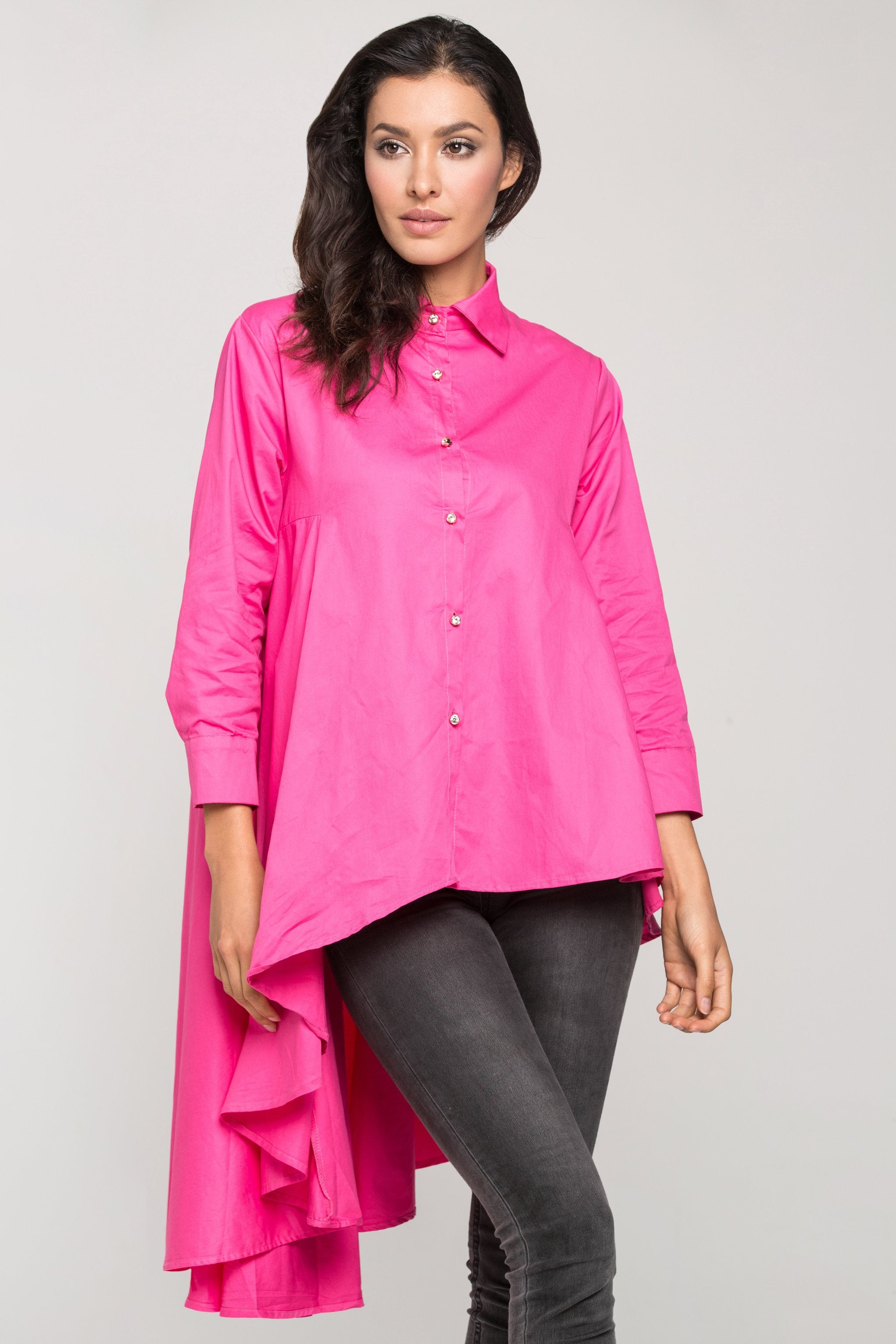 Pink High Low Tent Button Up Top