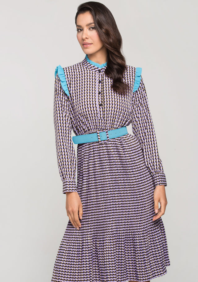 Purple Print Vintage Pleated Midi Dress