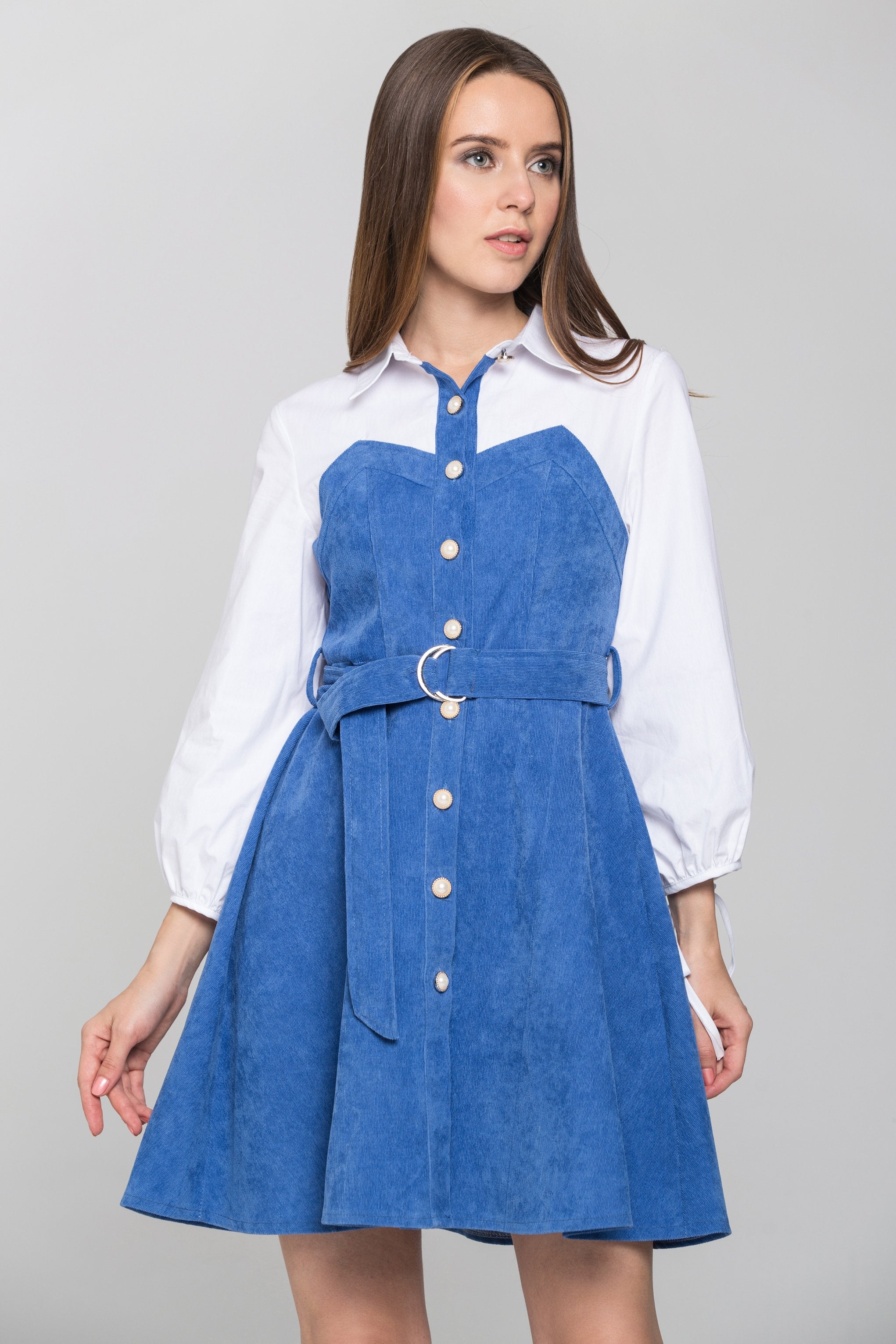 Sky Blue Chord Panel Princess Midi Dress
