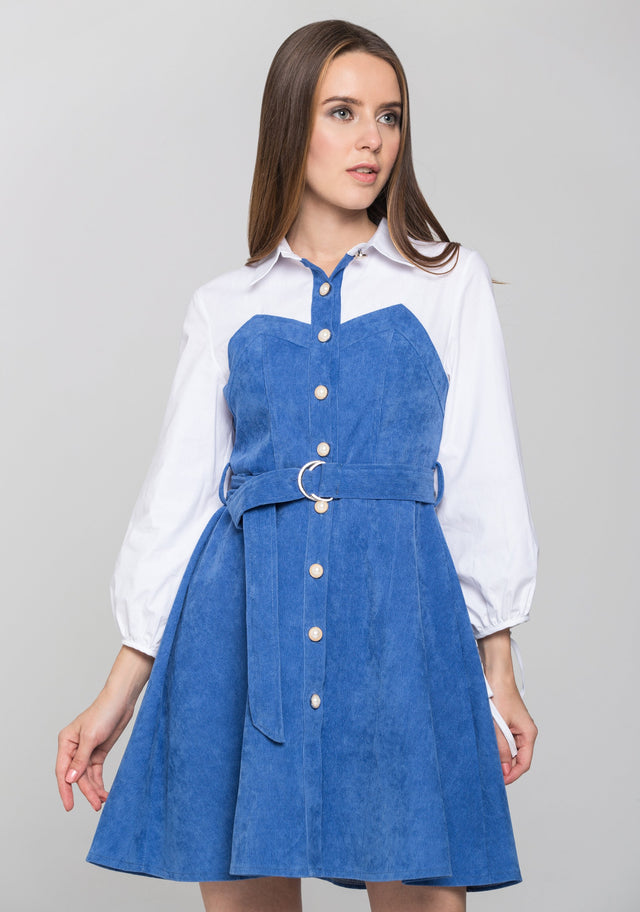 Sky Blue Chord Panel Princess Midi Dress
