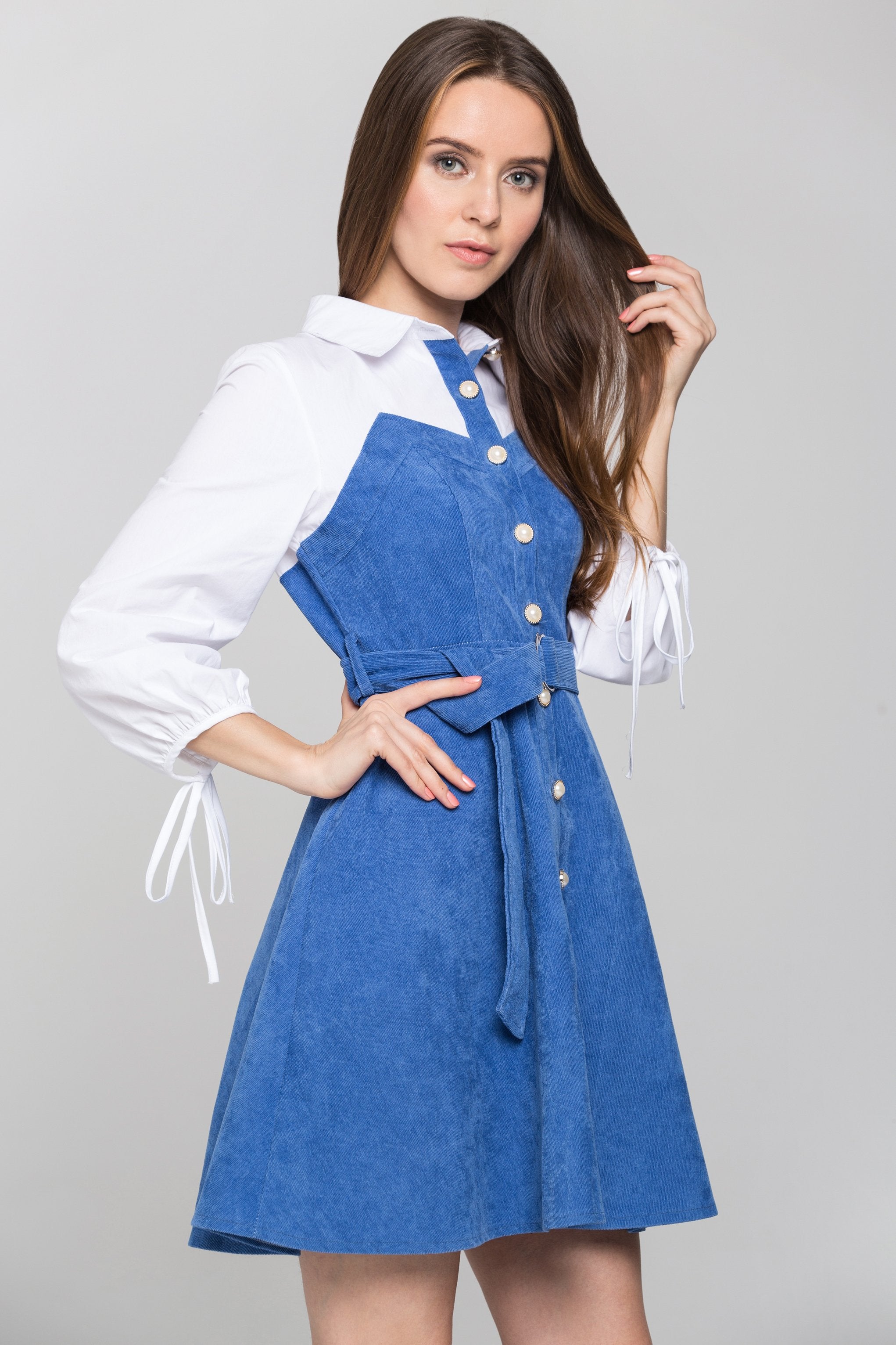 Sky Blue Chord Panel Princess Midi Dress