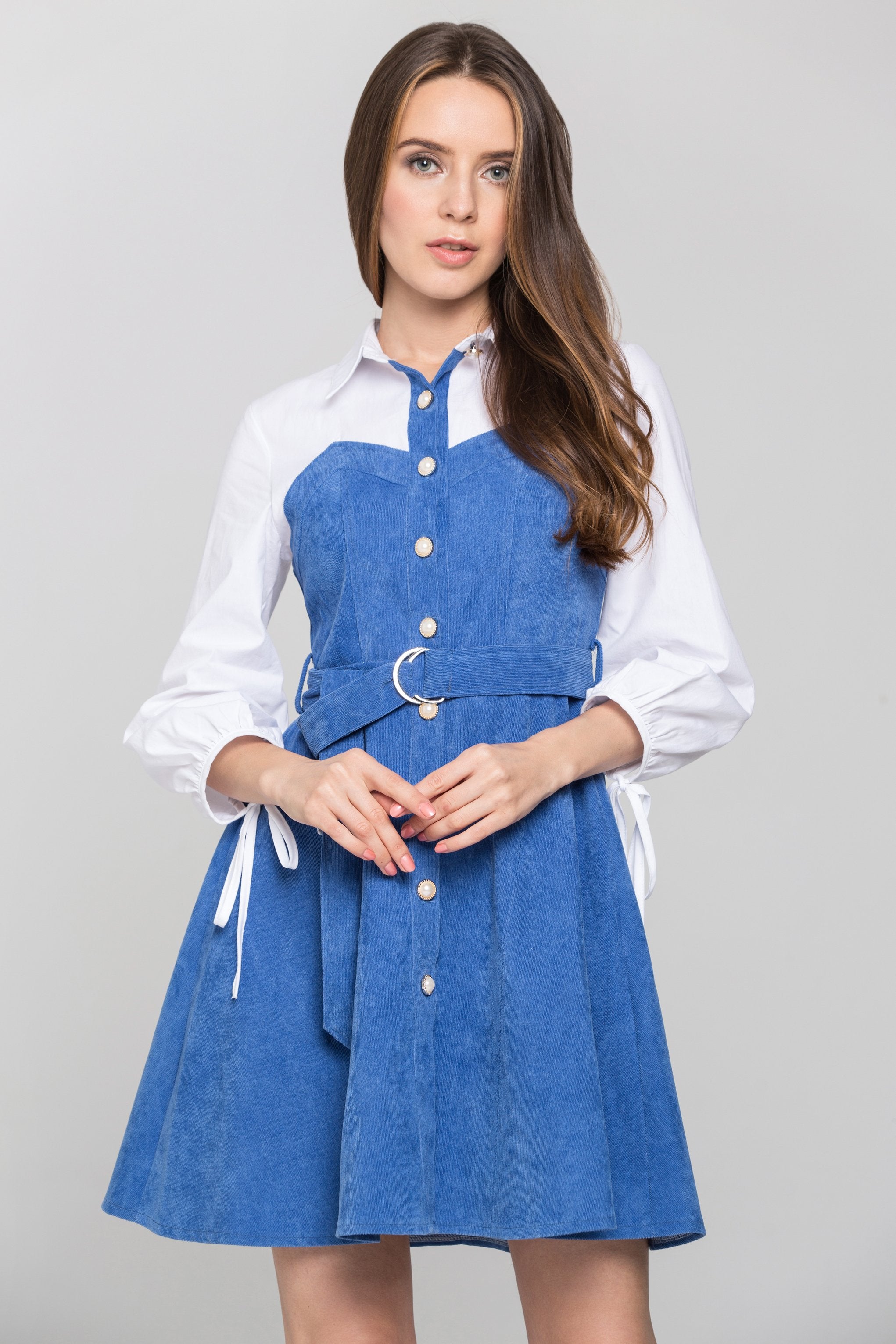Sky Blue Chord Panel Princess Midi Dress