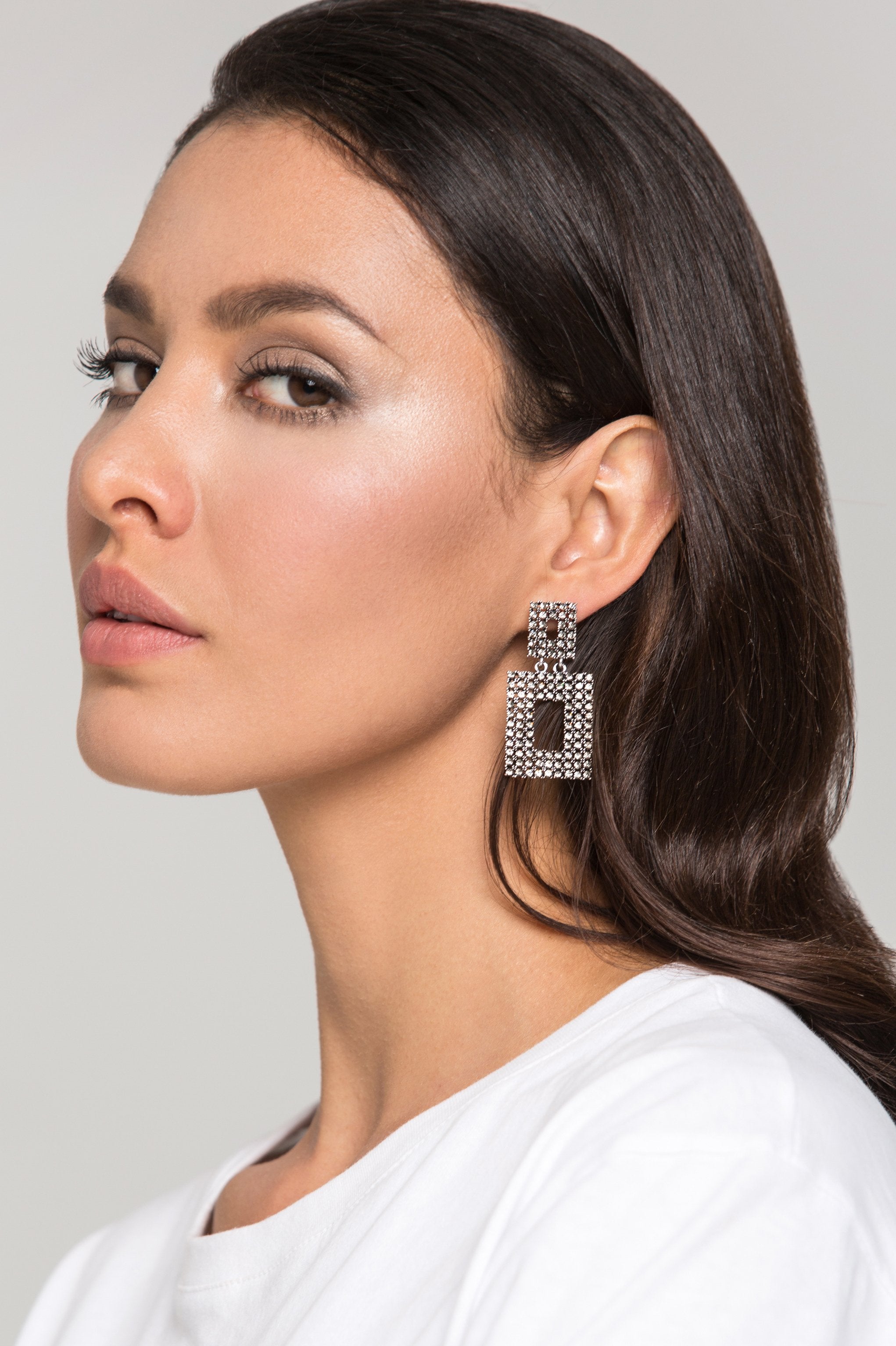 Square Onyx Rectangle Frame Earrings