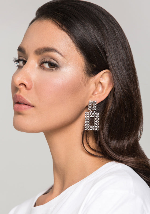 Square Onyx Rectangle Frame Earrings