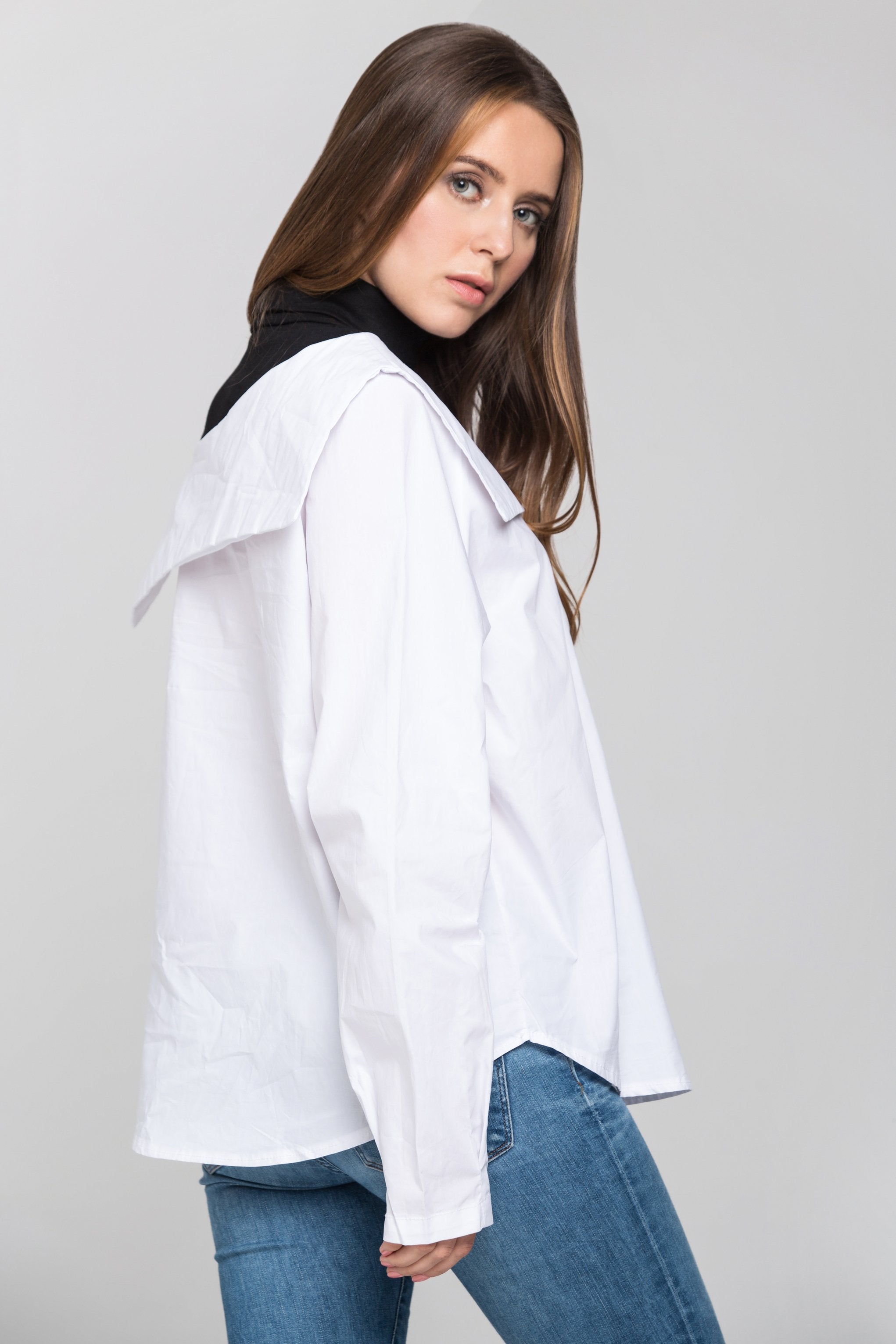 Black Turtle Neck Cold Shoulder Panel Top