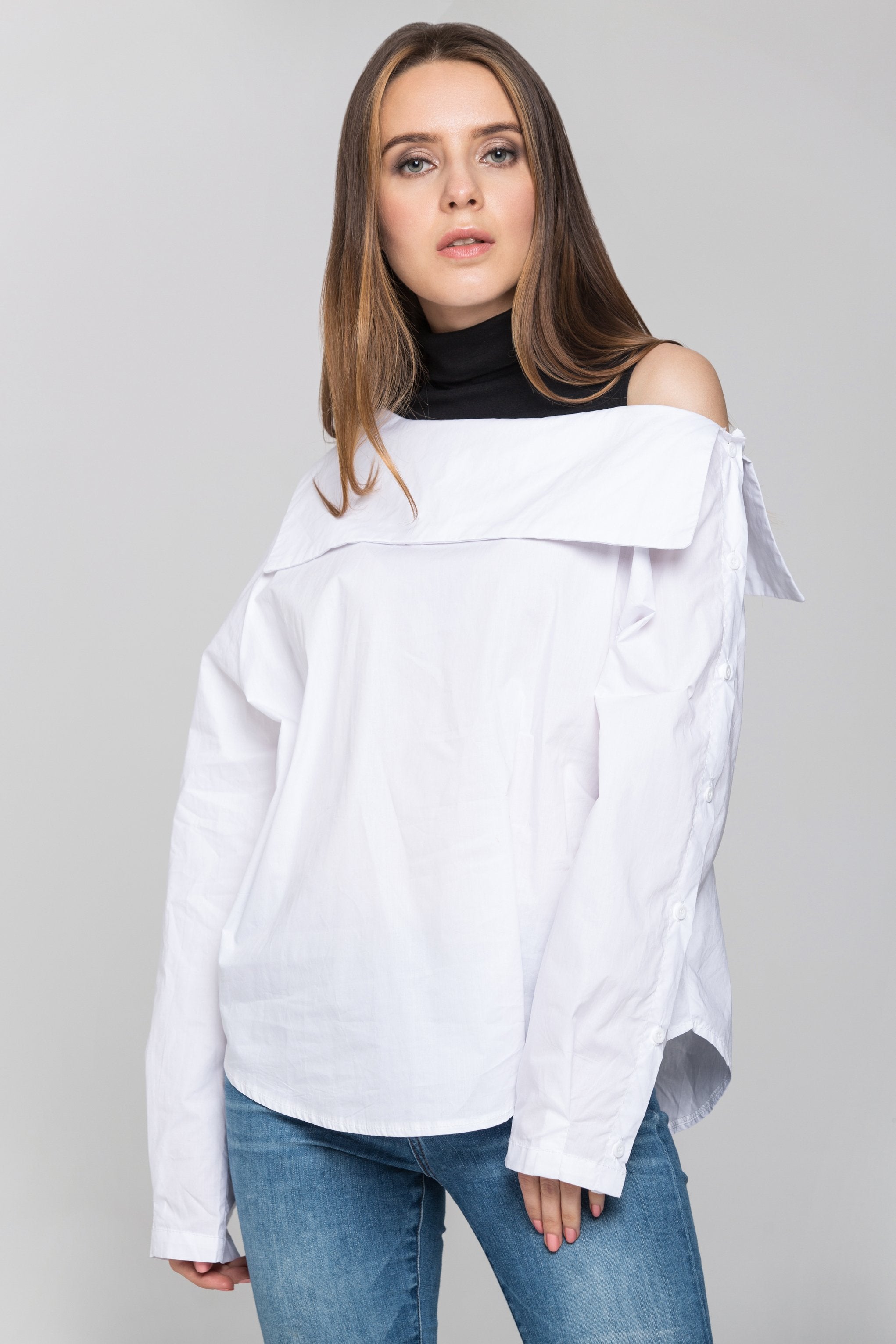 Black Turtle Neck Cold Shoulder Panel Top
