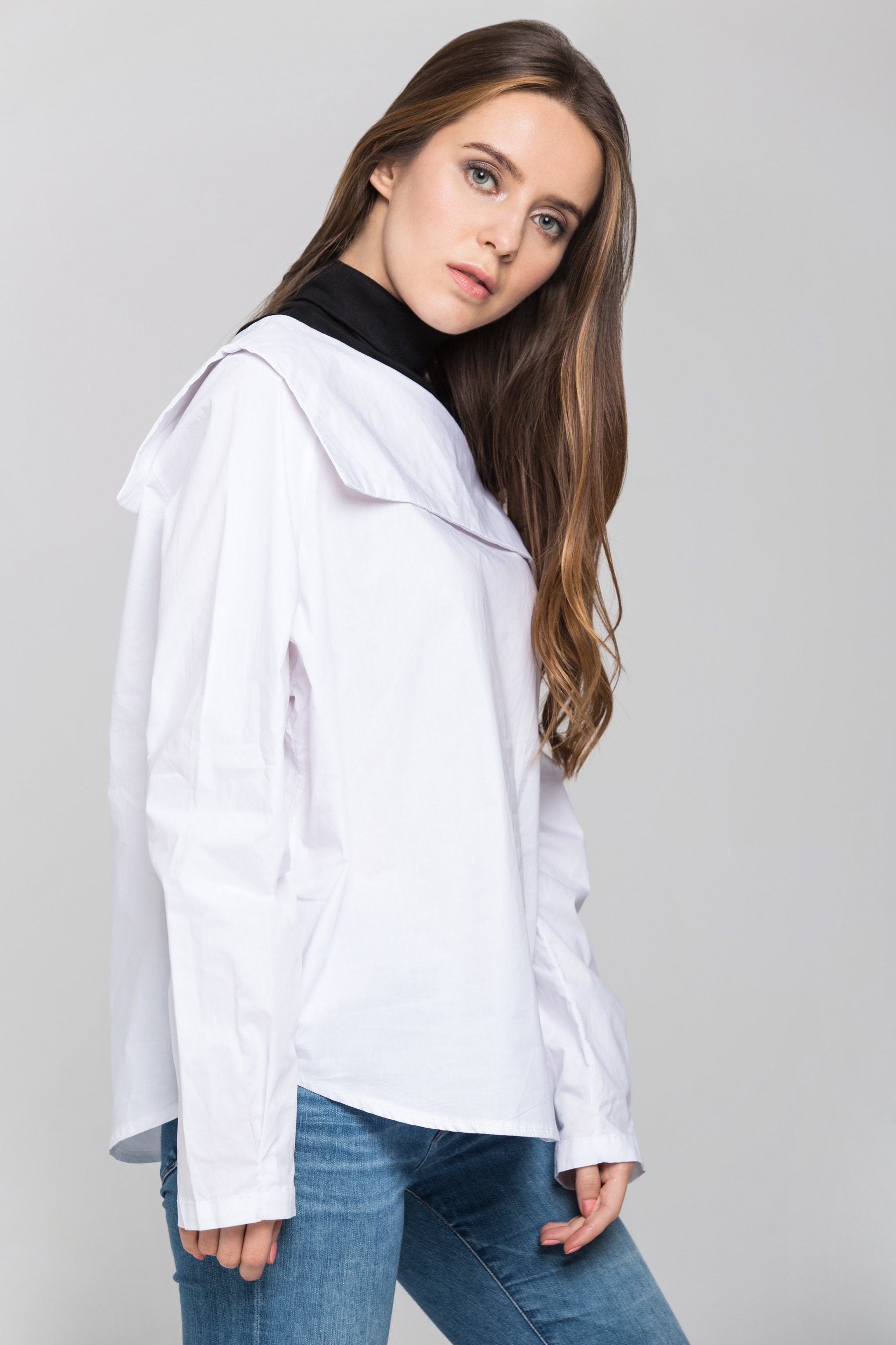 Black Turtle Neck Cold Shoulder Panel Top