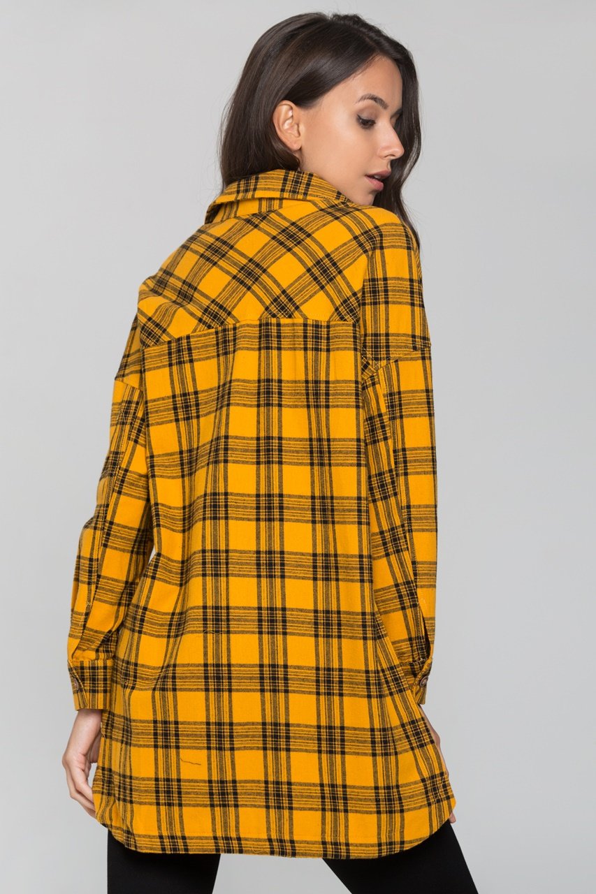 Yellow and Black Plaid Button Up Top