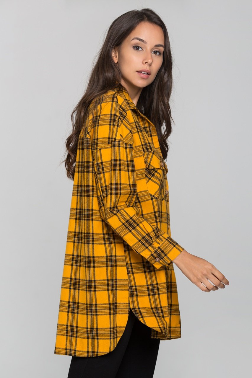 Yellow and Black Plaid Button Up Top