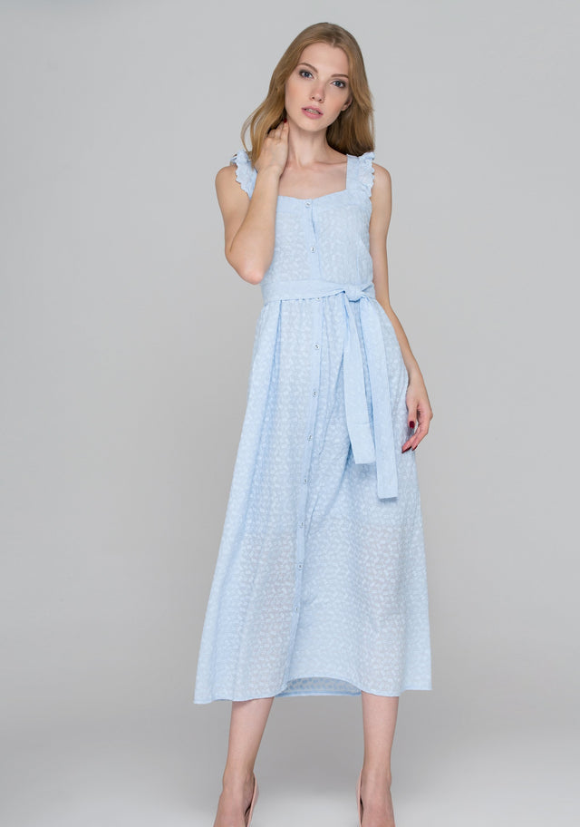 Baby Blue Eyelet Button Up Midi Dress