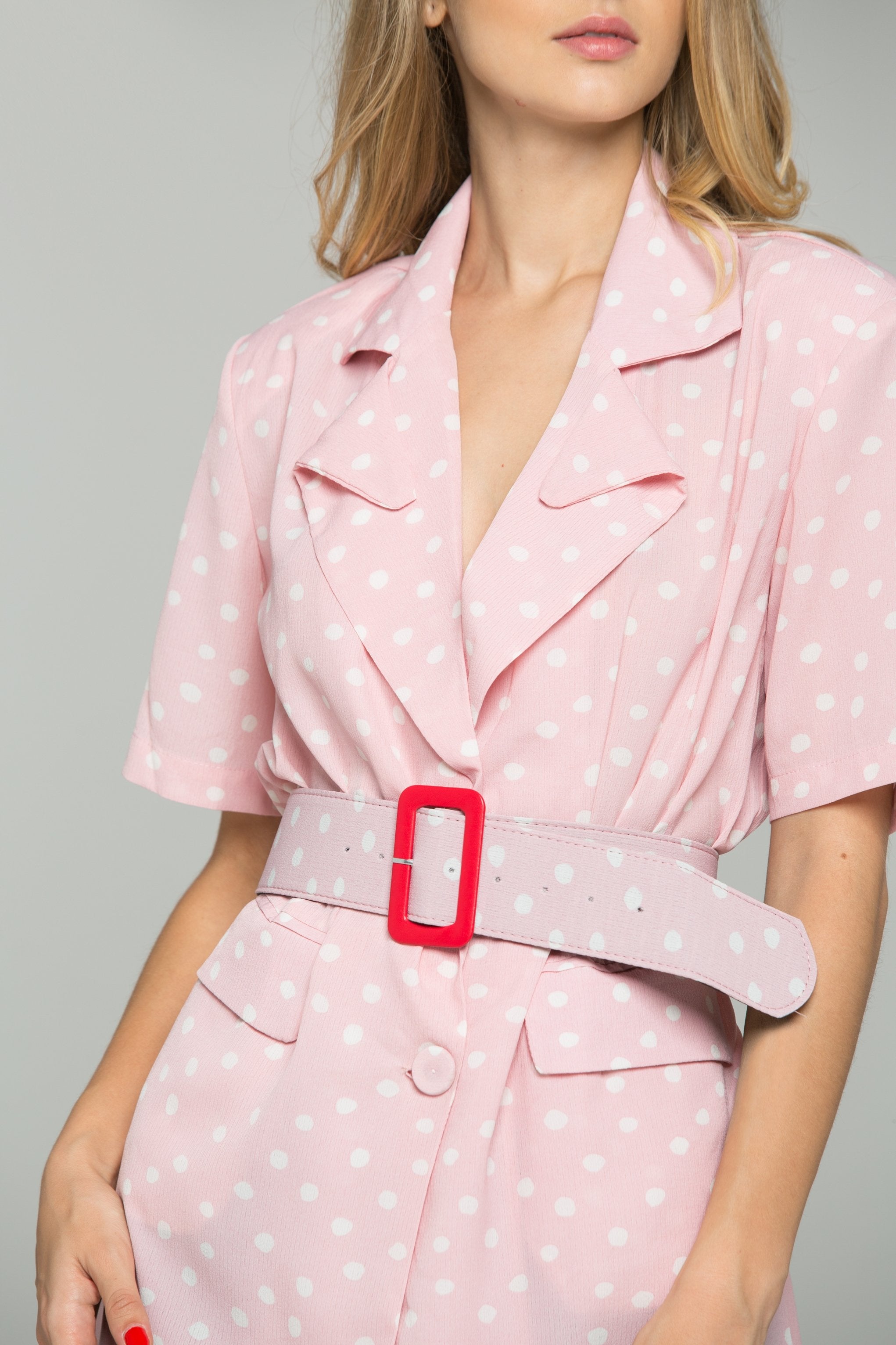 Baby Pink and White Polka Blazer Dress