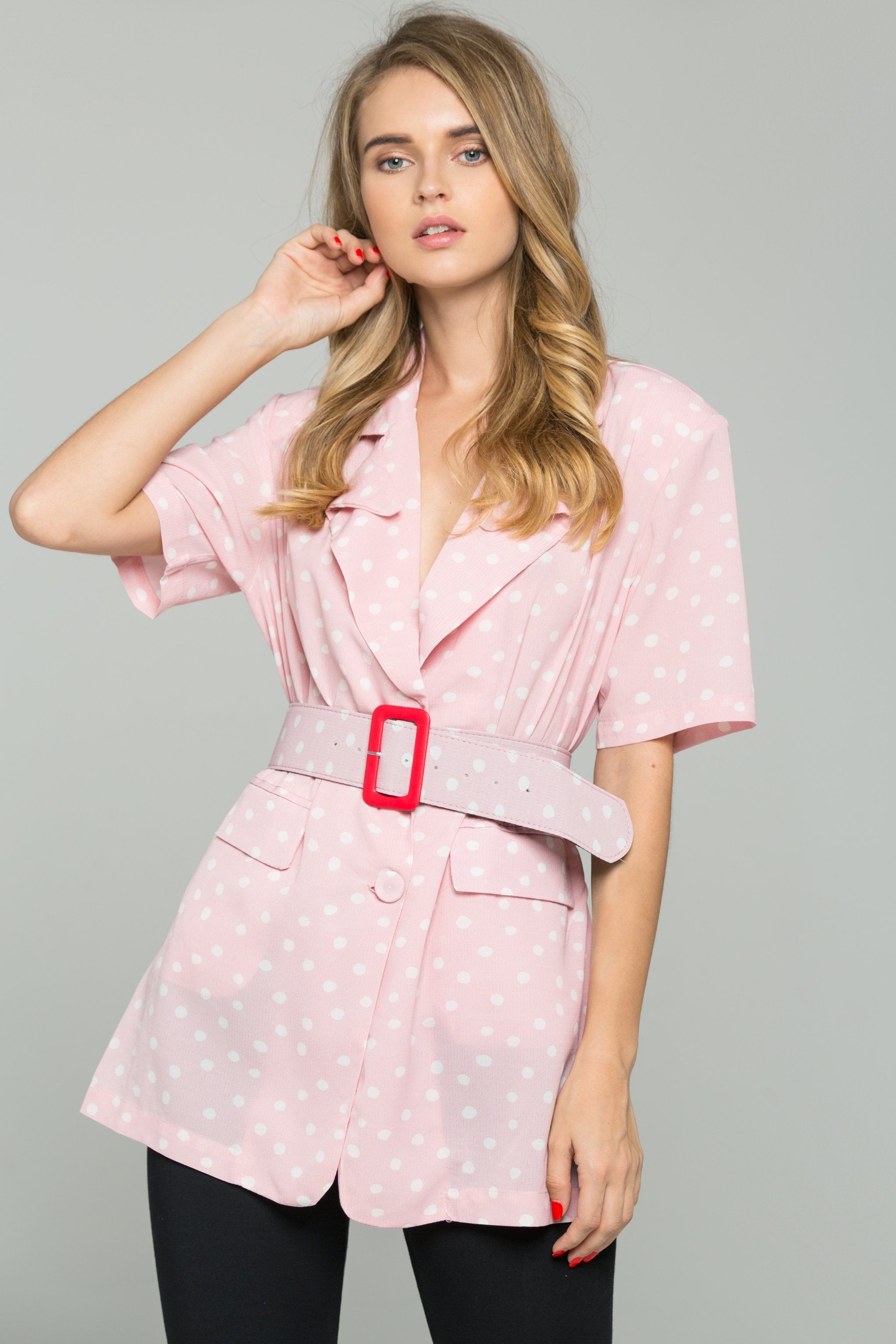 Baby Pink and White Polka Blazer Dress