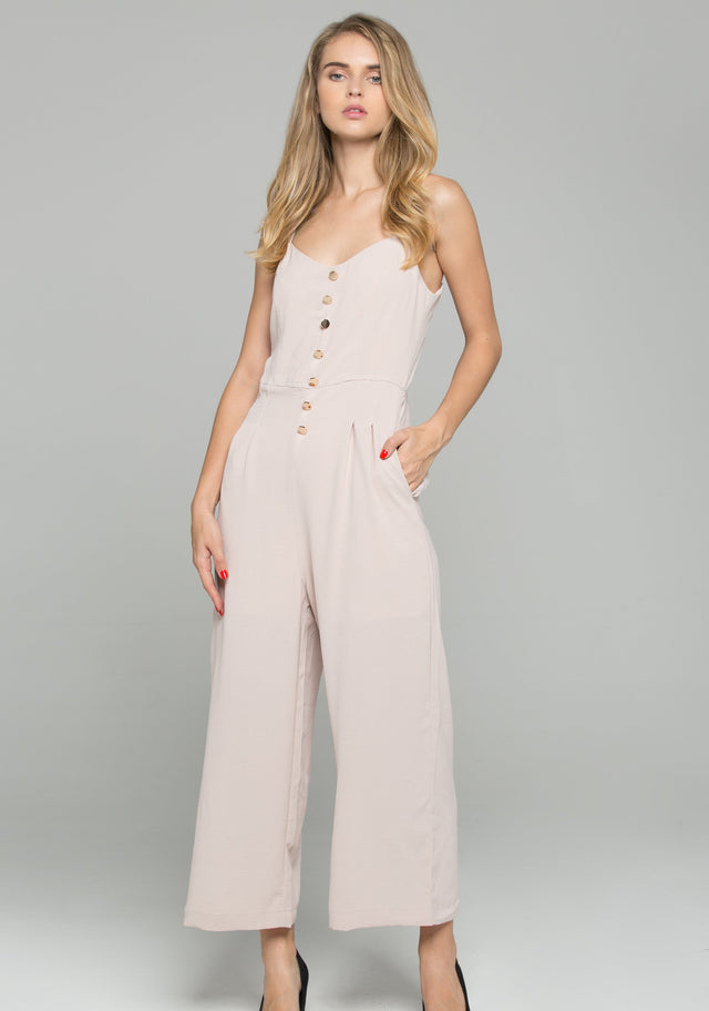 Beige Cotton Sweetheart Neckline Jumpsuit