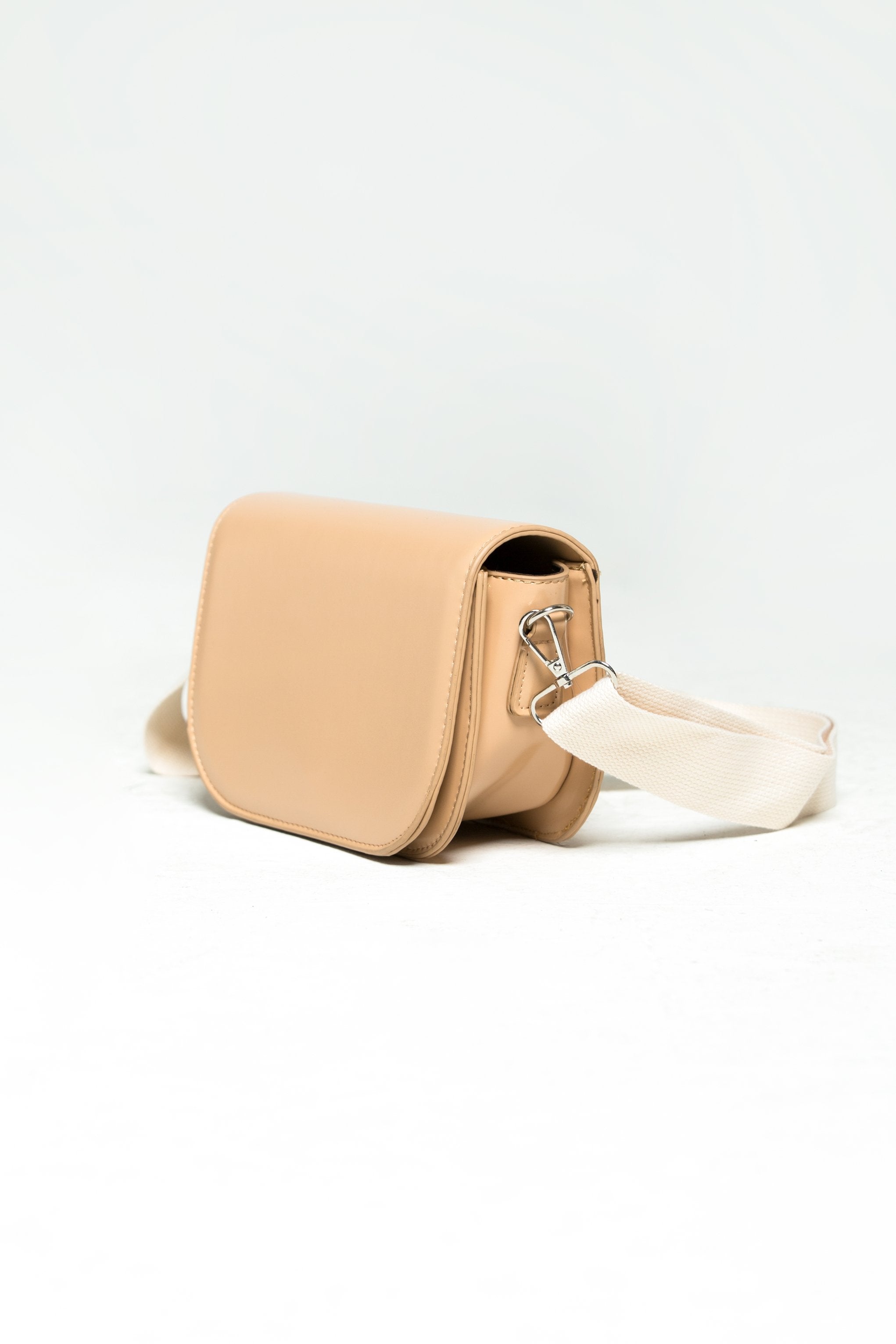 Beige Front Flap Cross Body Bag