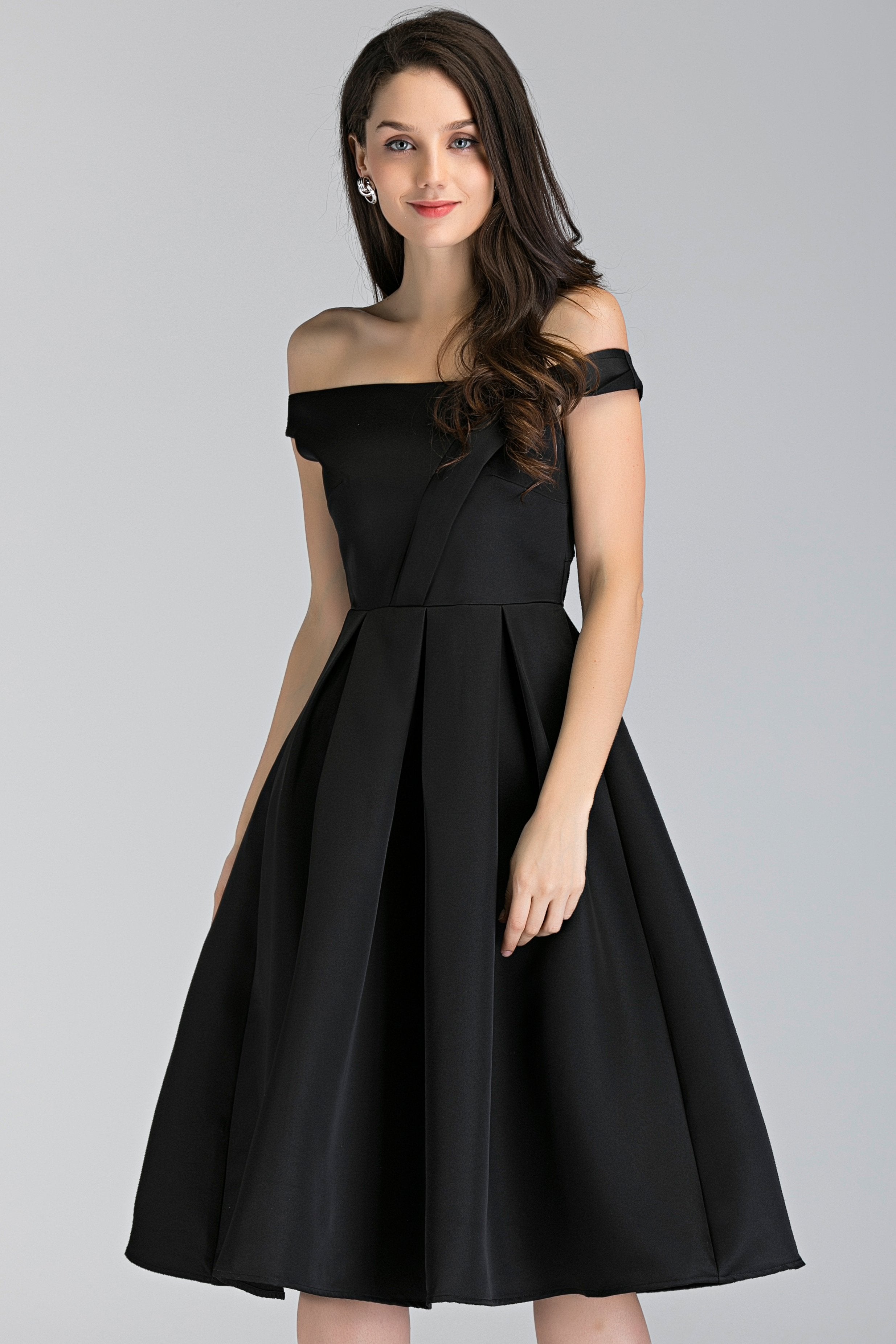 Black Asymmetric Strap Midi Ball Dress