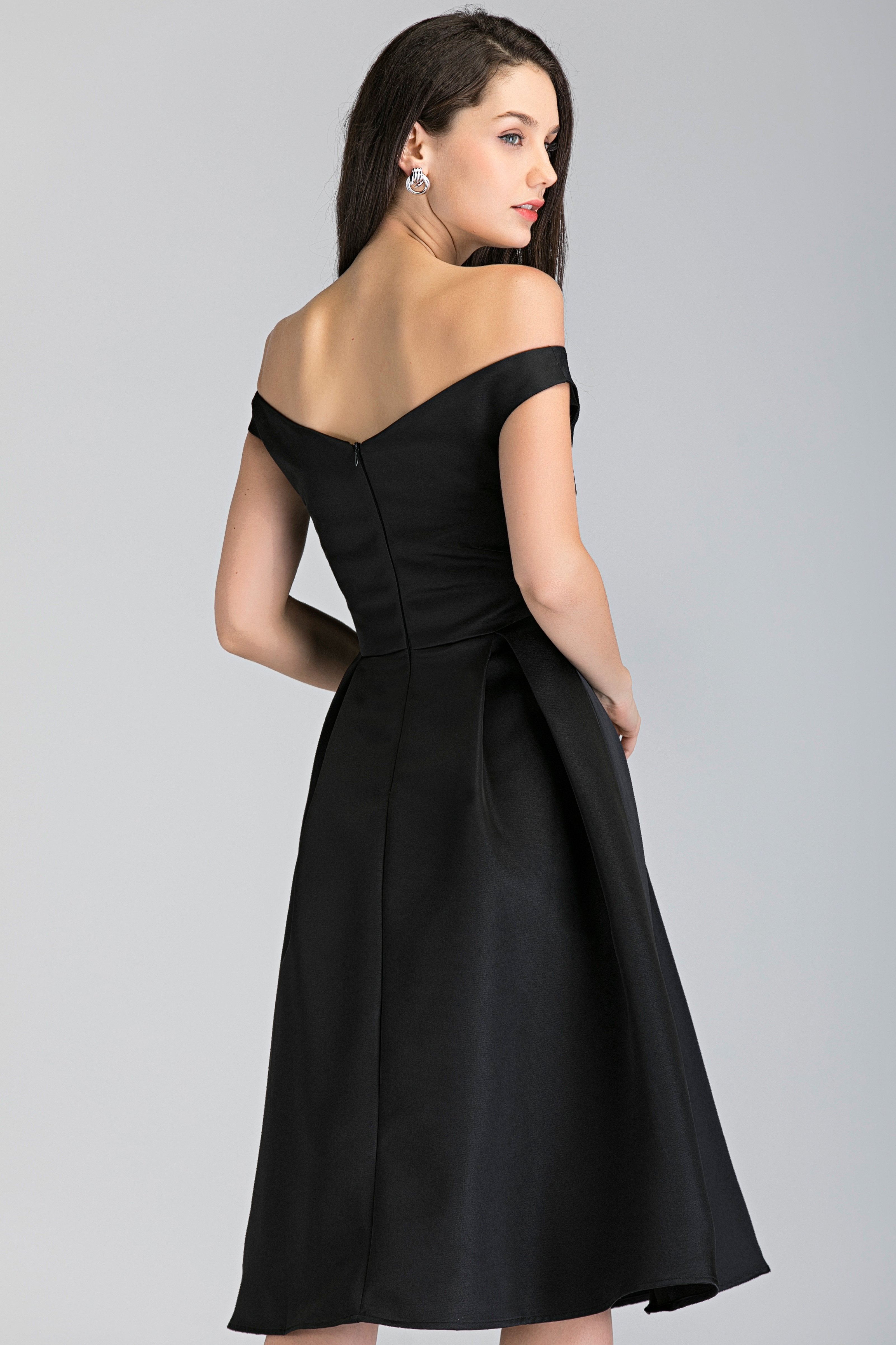 Black Asymmetric Strap Midi Ball Dress
