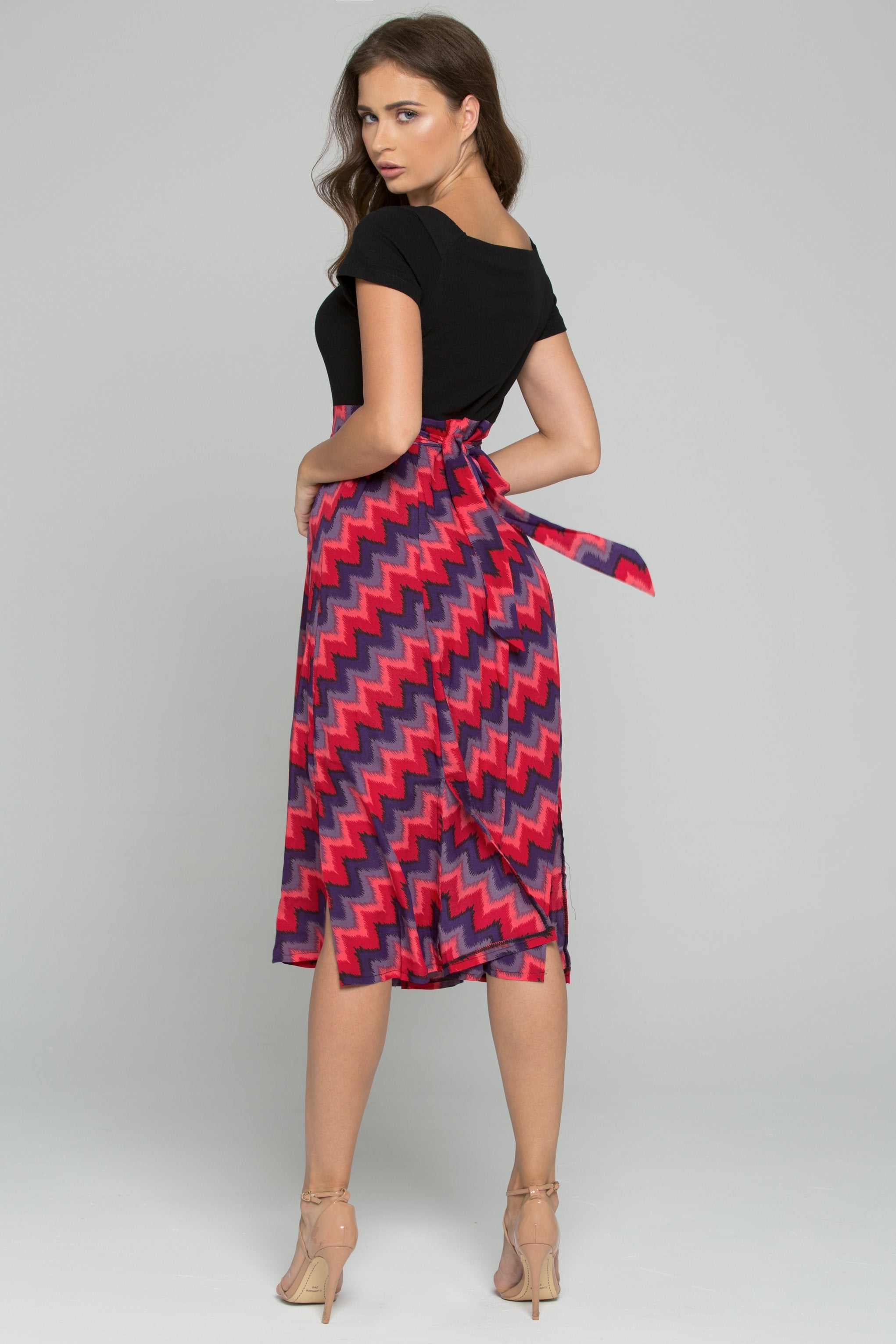 Black Cold Shoulder Patterned Skirt Sundress