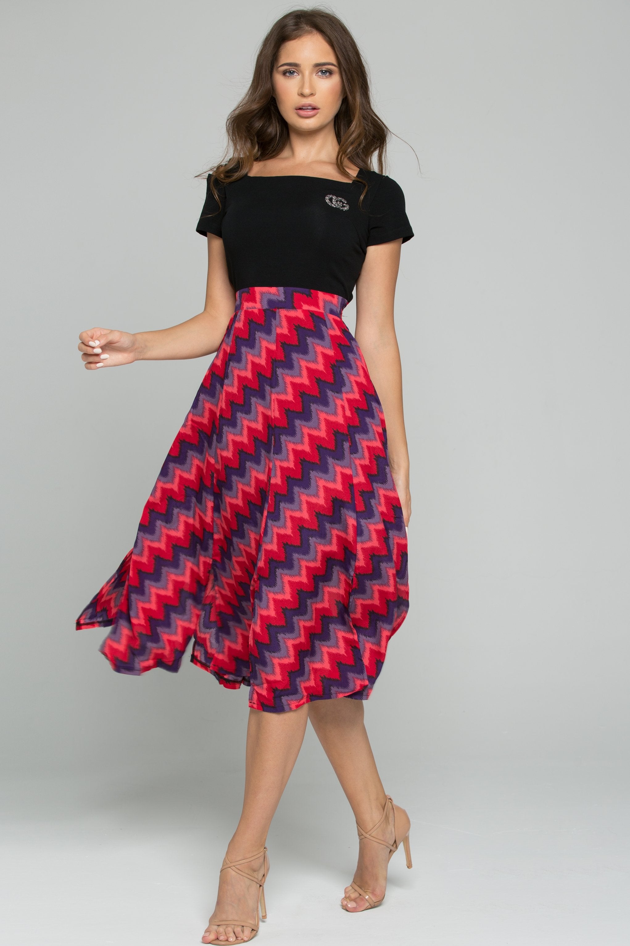 Black Cold Shoulder Patterned Skirt Sundress
