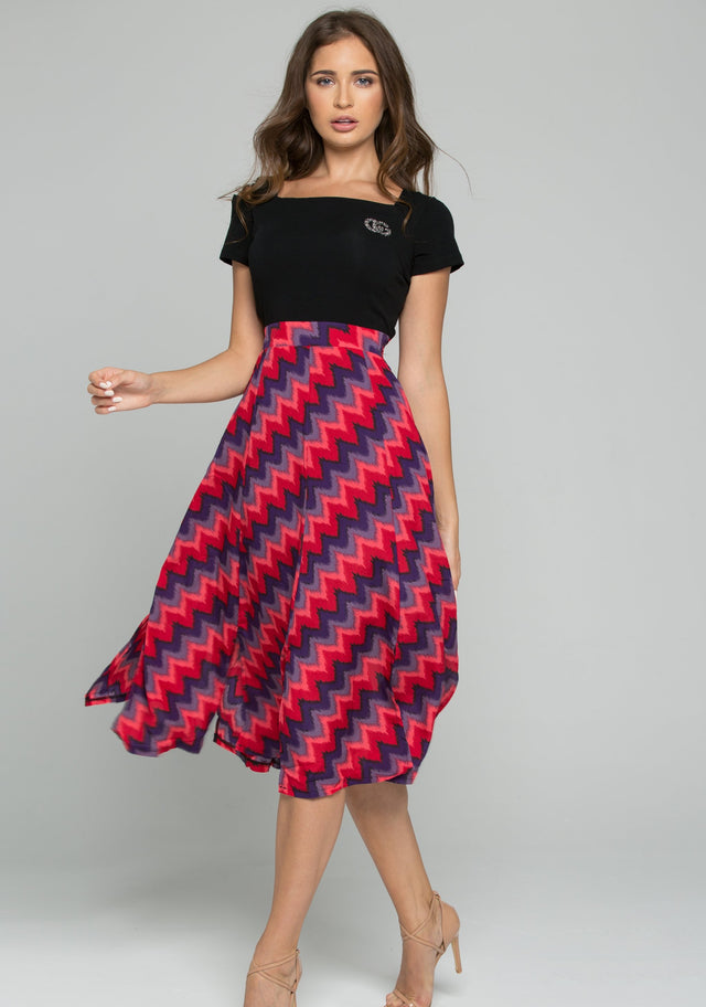 Black Cold Shoulder Patterned Skirt Sundress