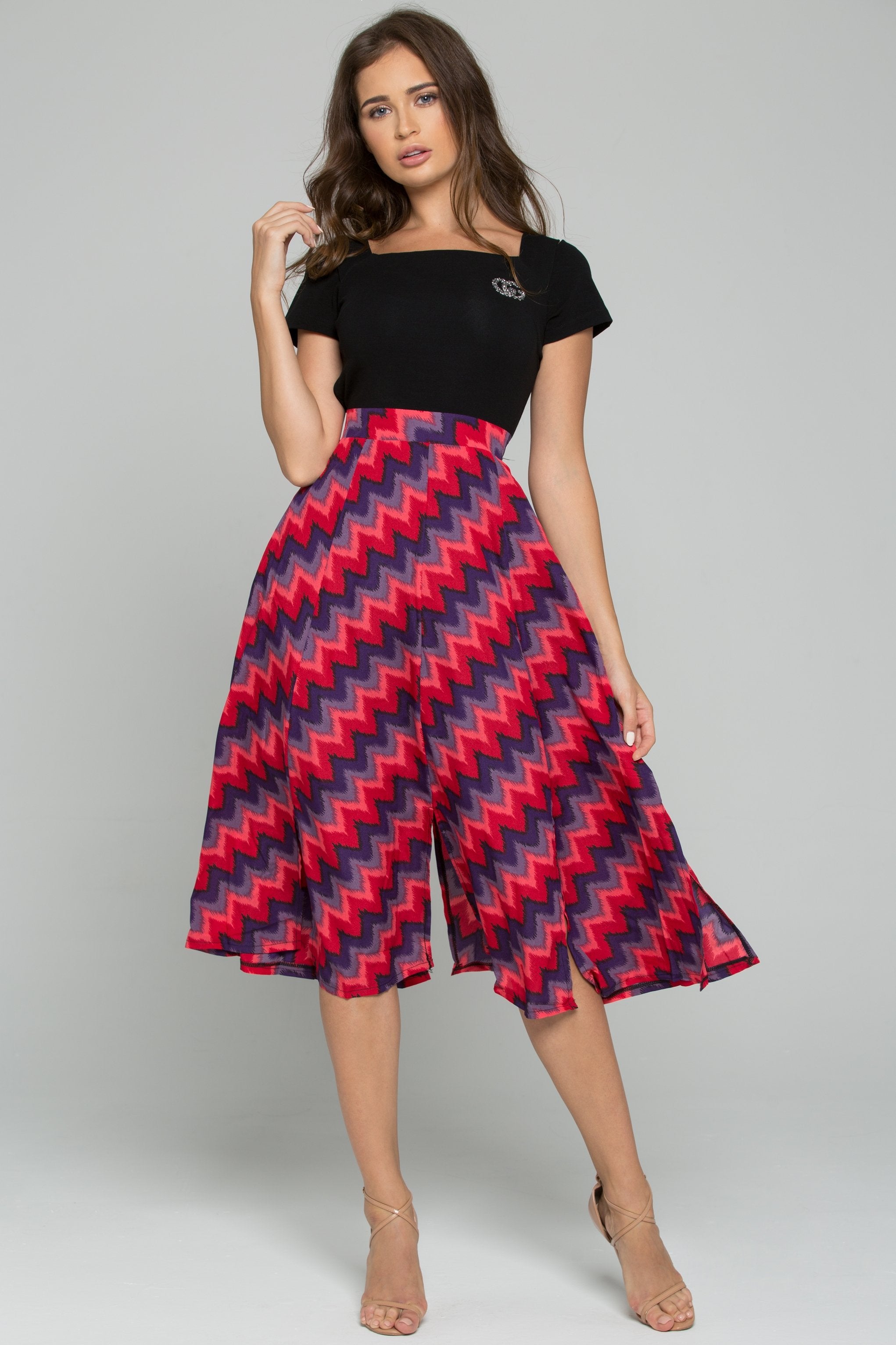 Black Cold Shoulder Patterned Skirt Sundress