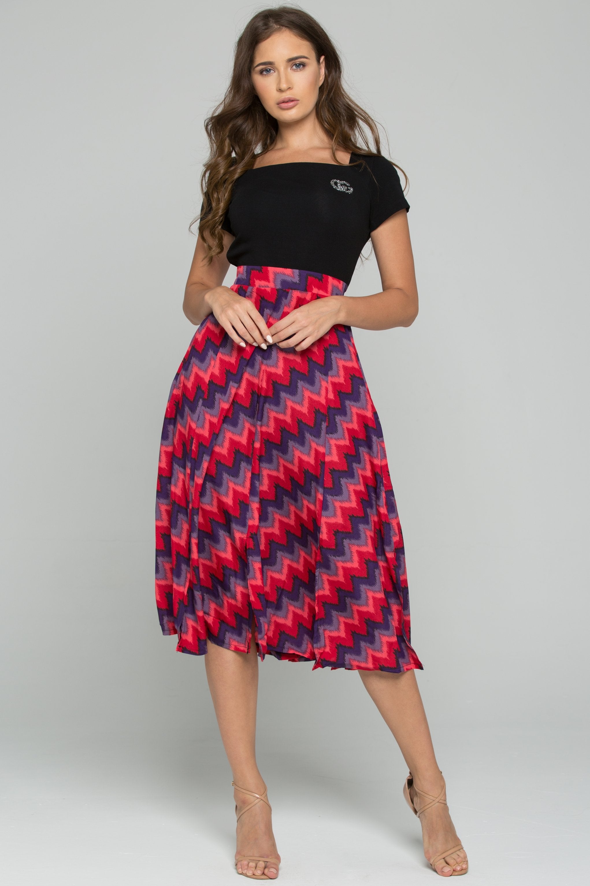 Black Cold Shoulder Patterned Skirt Sundress
