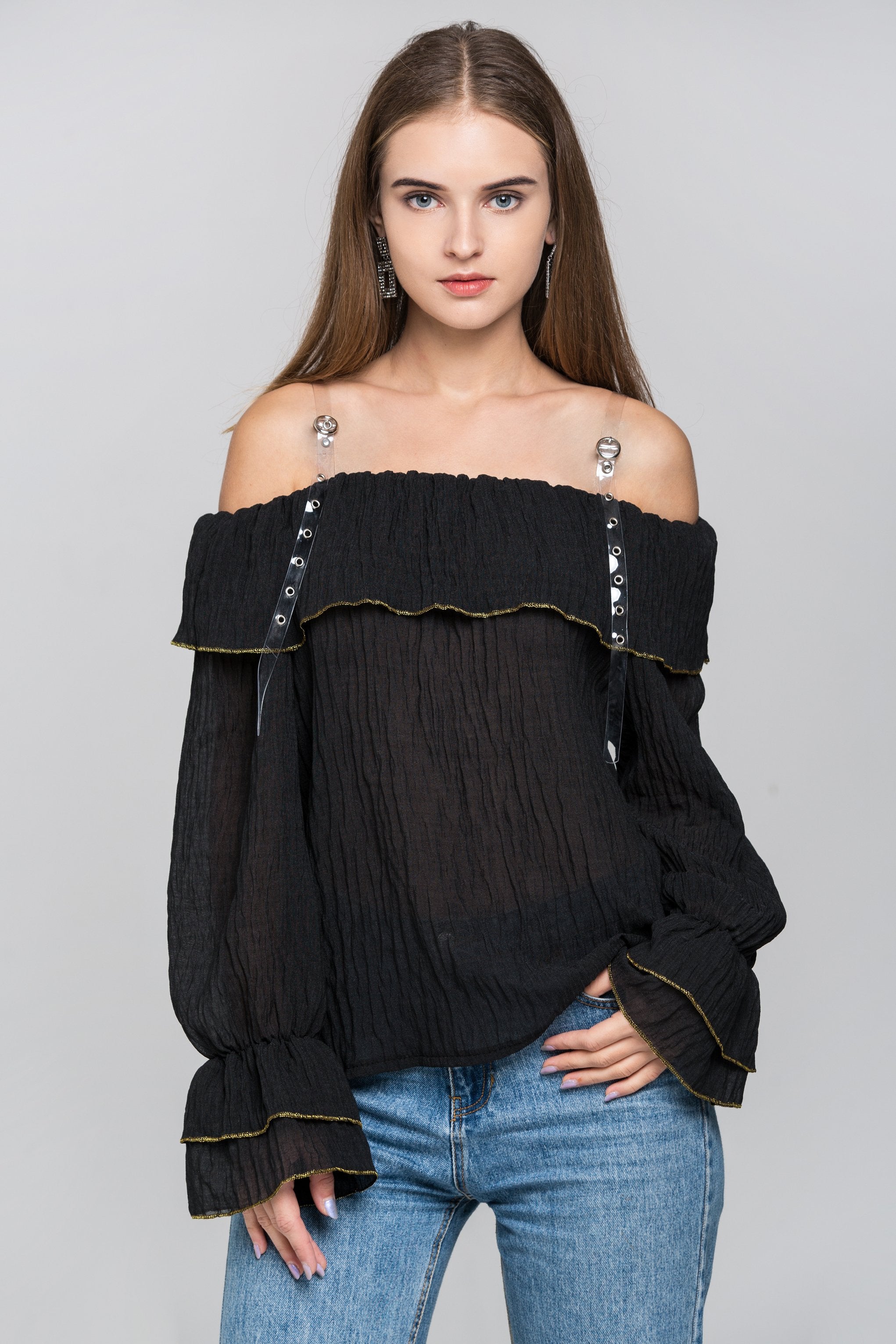 Black Crepe Transparent Belt Strap