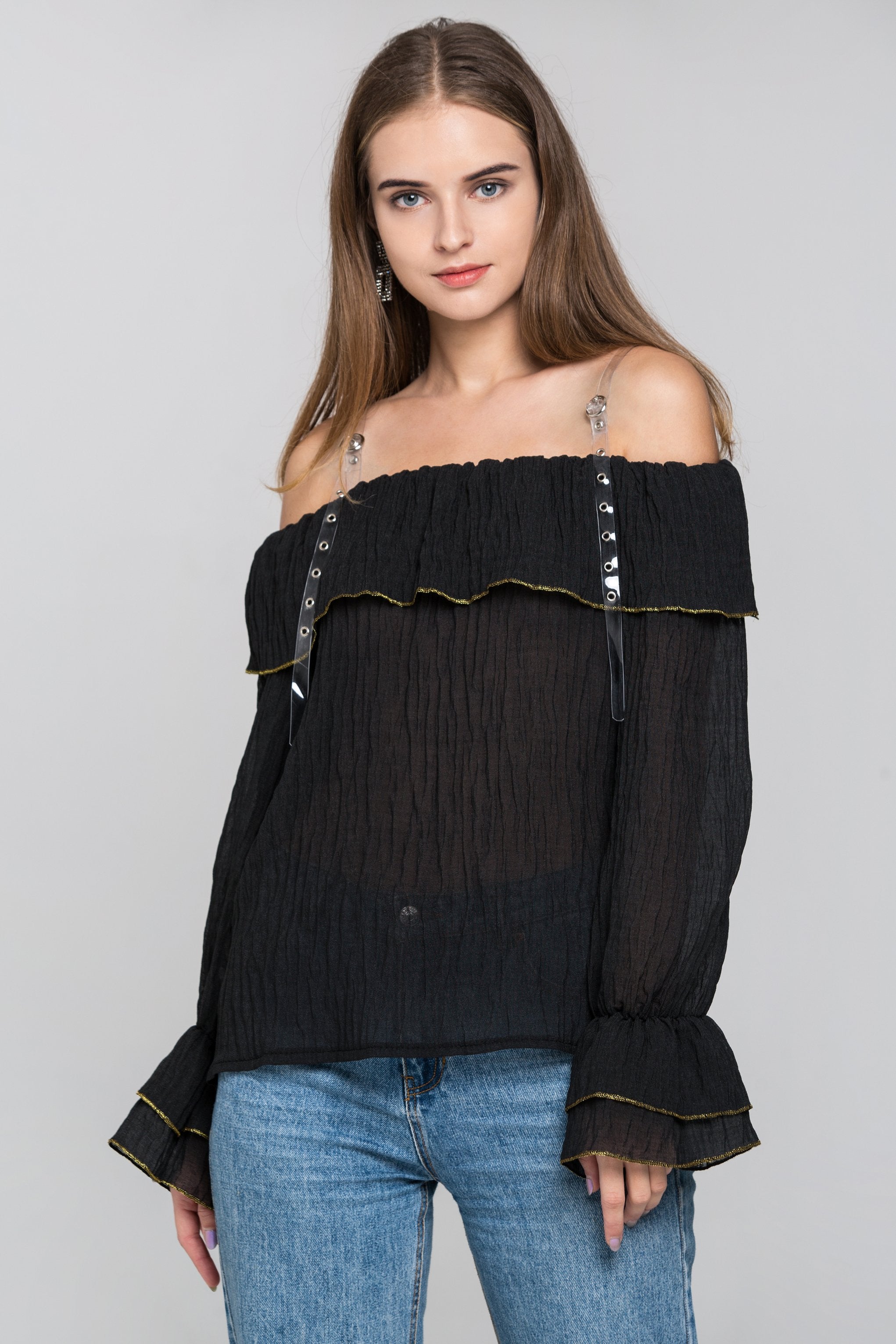 Black Crepe Transparent Belt Strap