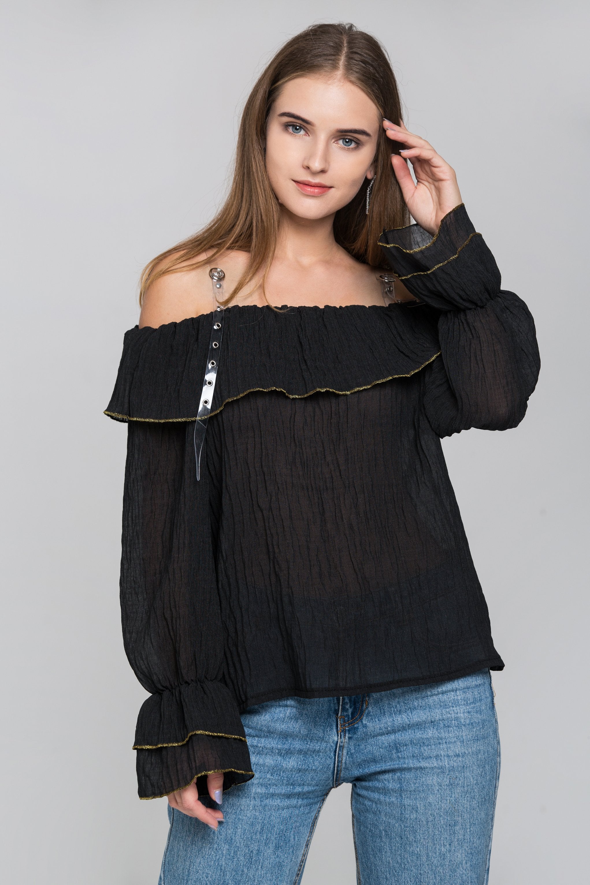 Black Crepe Transparent Belt Strap