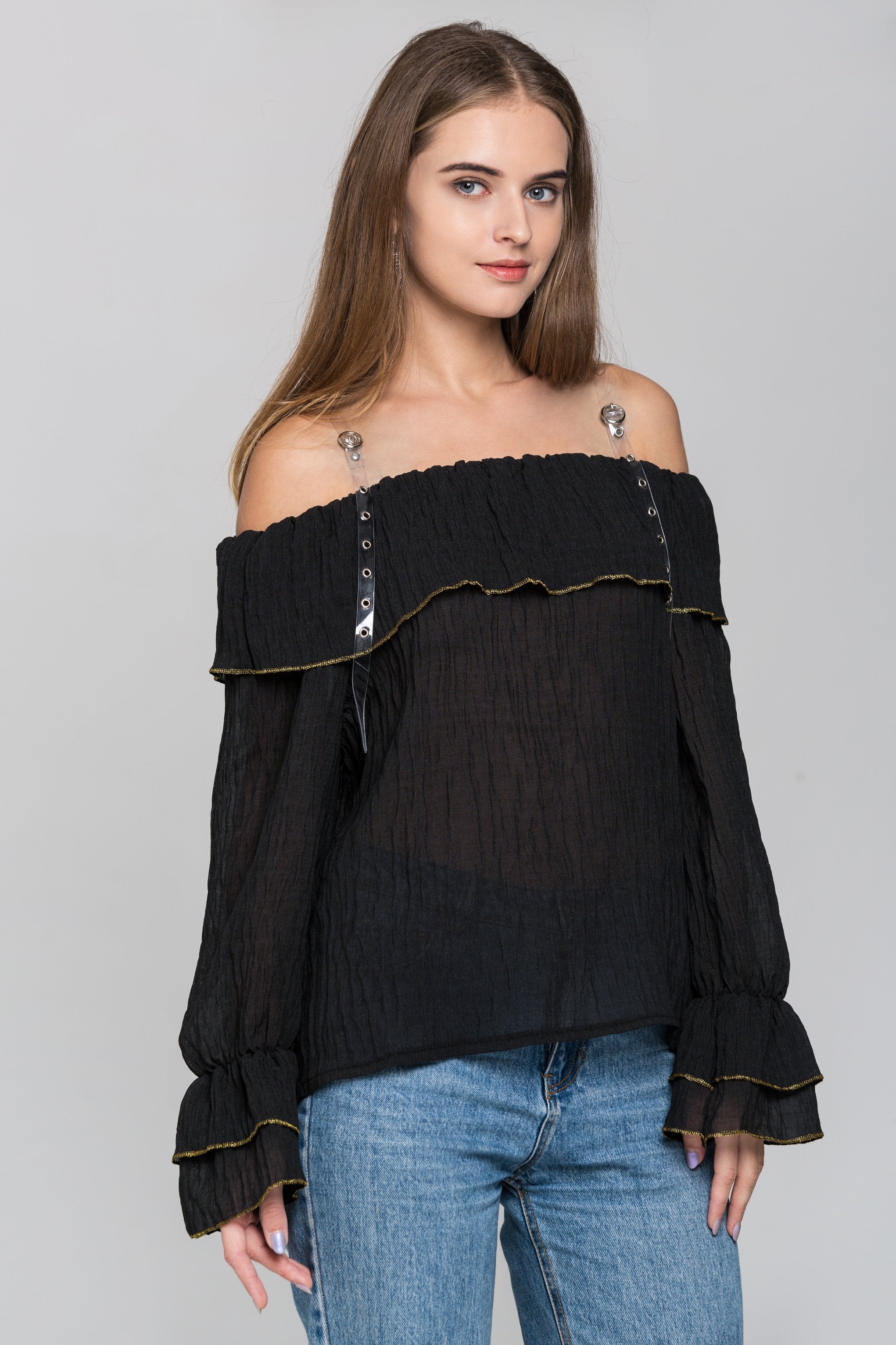 Black Crepe Transparent Belt Strap