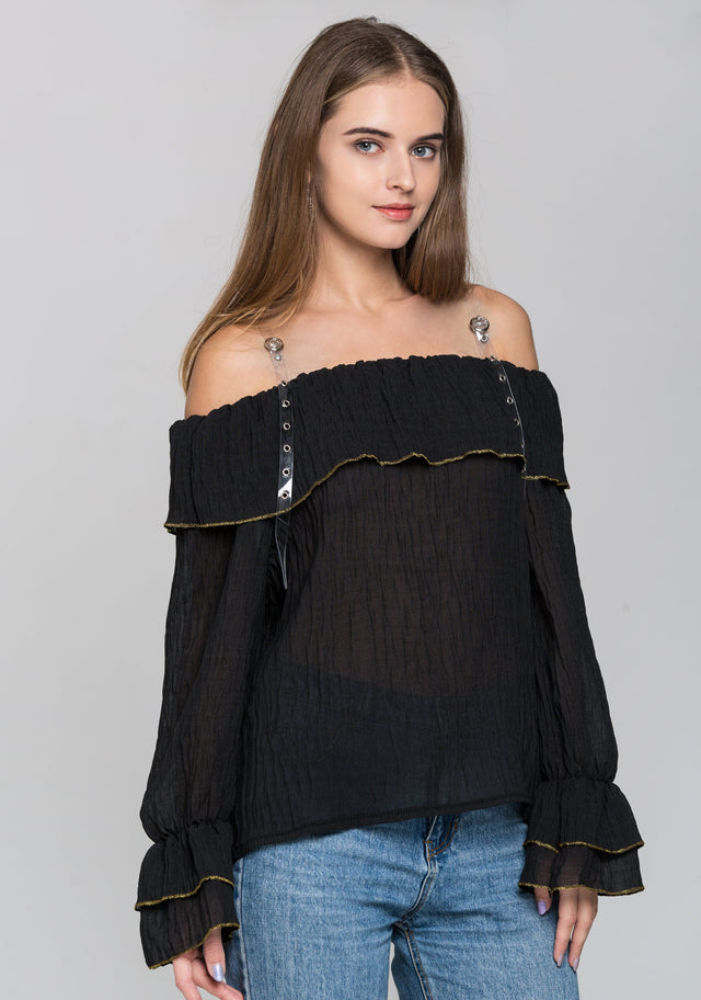 Black Crepe Transparent Belt Strap