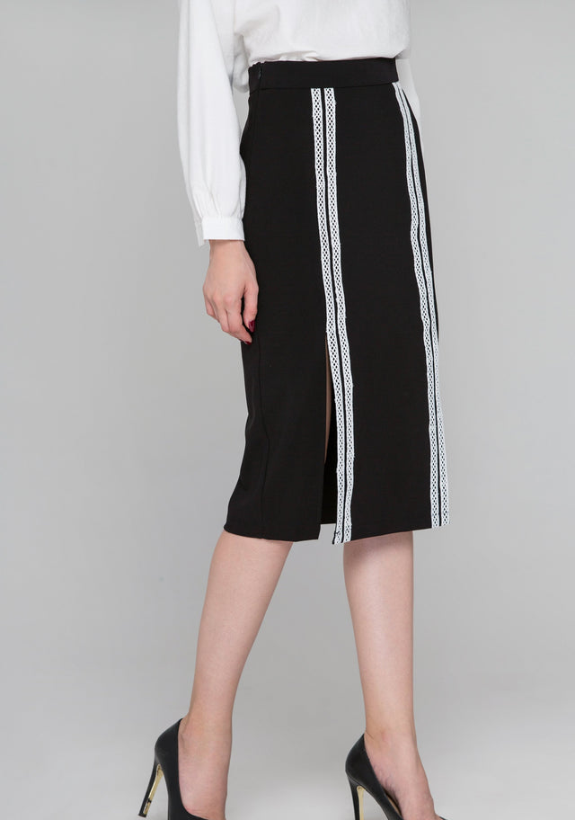 Black Double Front Slit Pencil Skirt