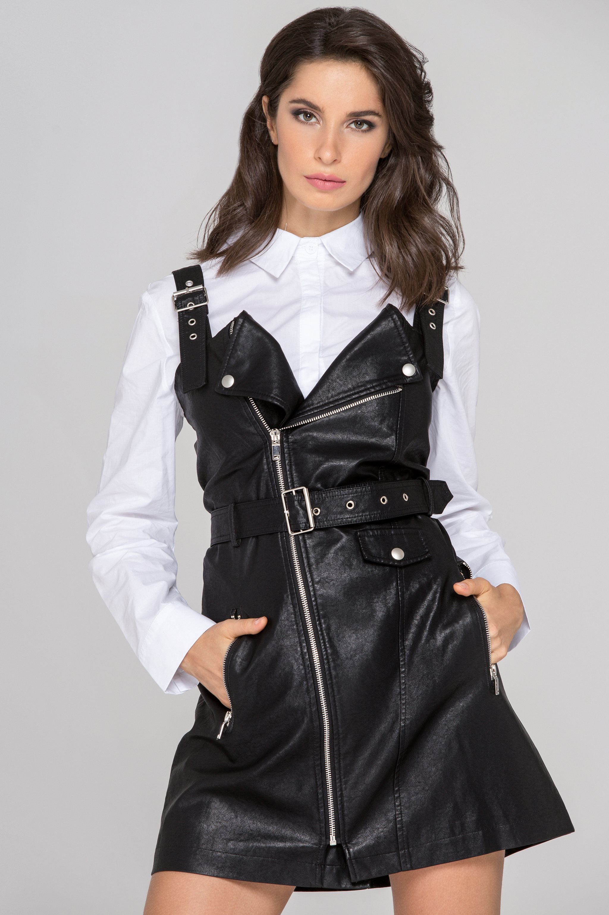 Black Faux Leather Biker Dress Set ownthelooks-staging Black Faux Leather Biker Dress Set ownthelooks-staging