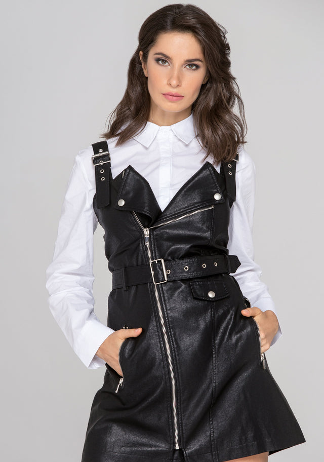 Black Faux Leather Biker Dress Set