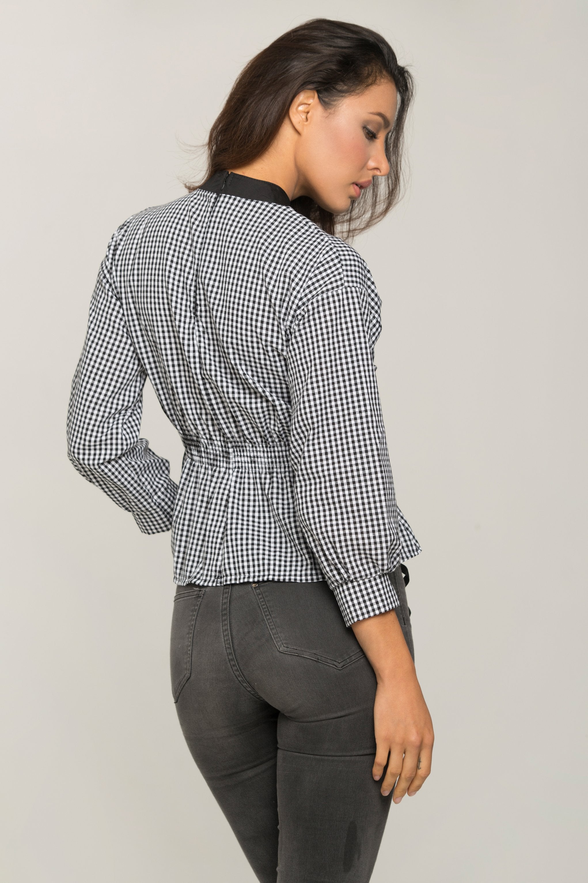 Black Gingham Double Corset Waist Top