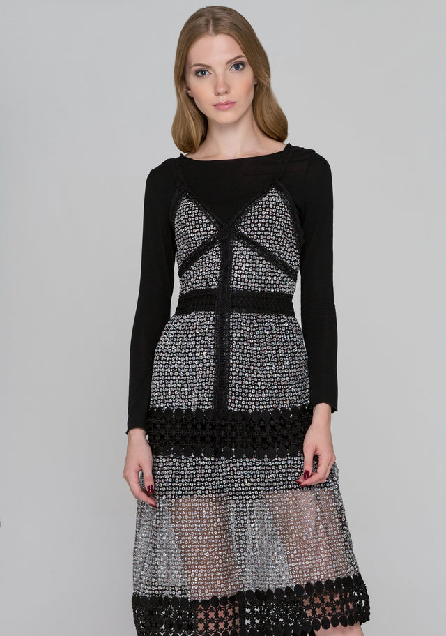 Black Lace Glittered Two-Piece Dress