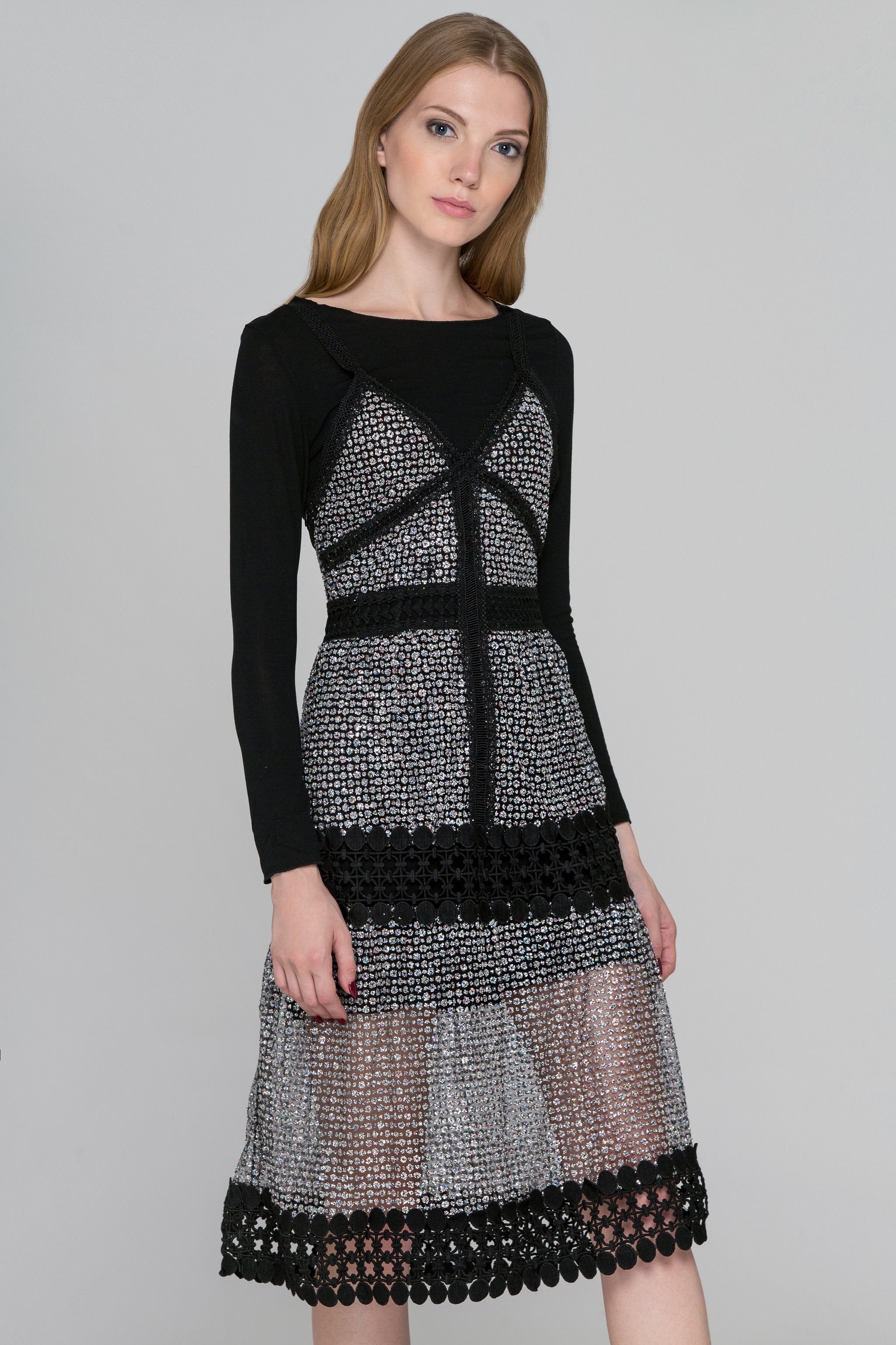Black Lace Glittered Two-Piece Dress