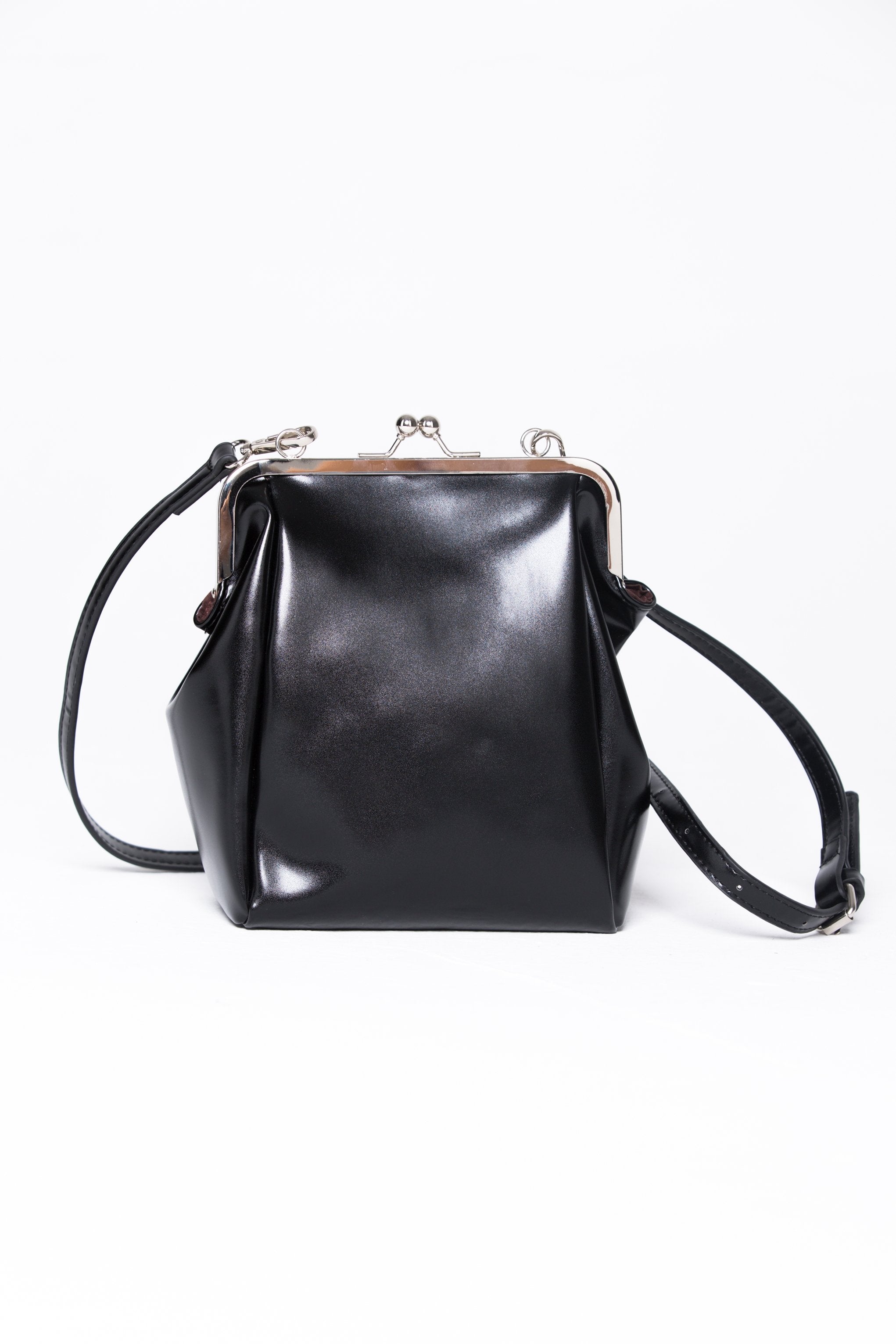 Black Leather Metal Clasp Enclosure Clutch Bag