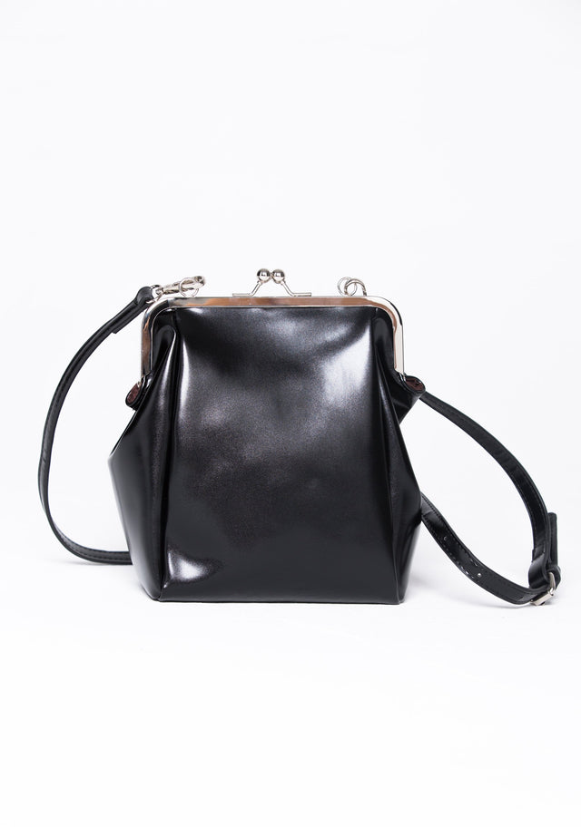 Black Leather Metal Clasp Enclosure Clutch Bag