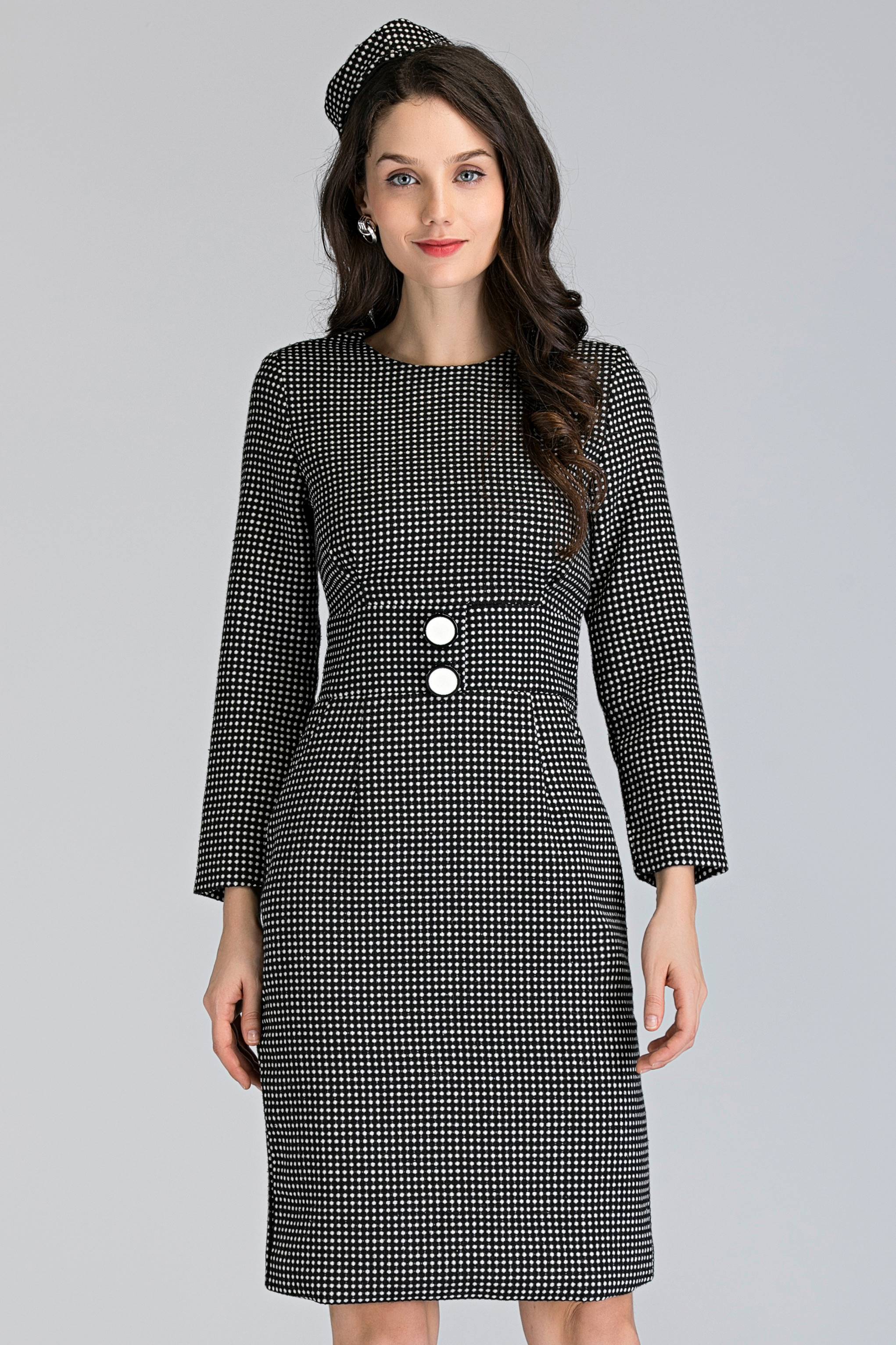 Black Parisian Polka Dot Midi Dress with Beret