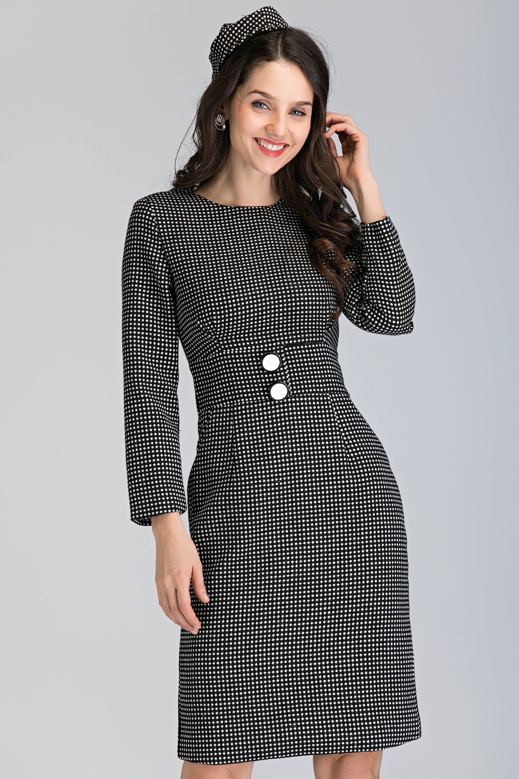 Black Parisian Polka Dot Midi Dress with Beret