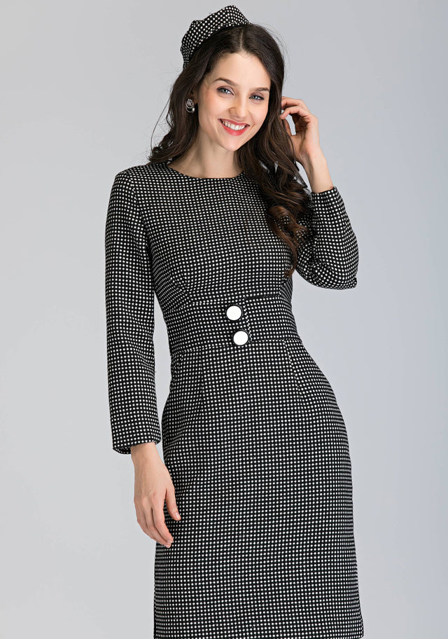 Black Parisian Polka Dot Midi Dress with Beret
