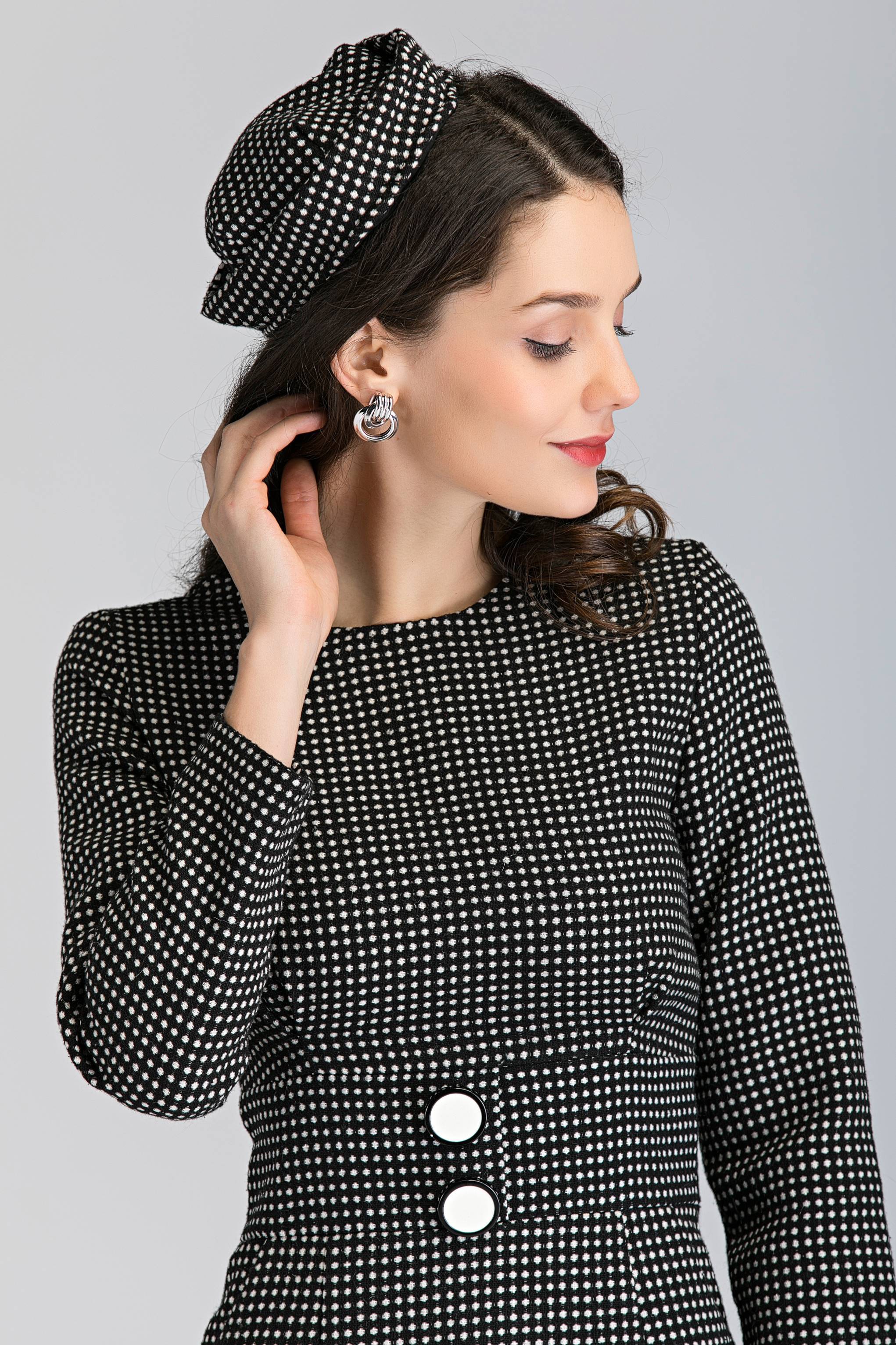 Black Parisian Polka Dot Midi Dress with Beret