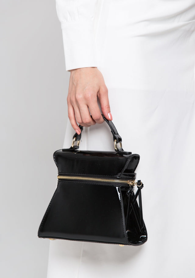 Black Patent Trapezoid Mini Bag