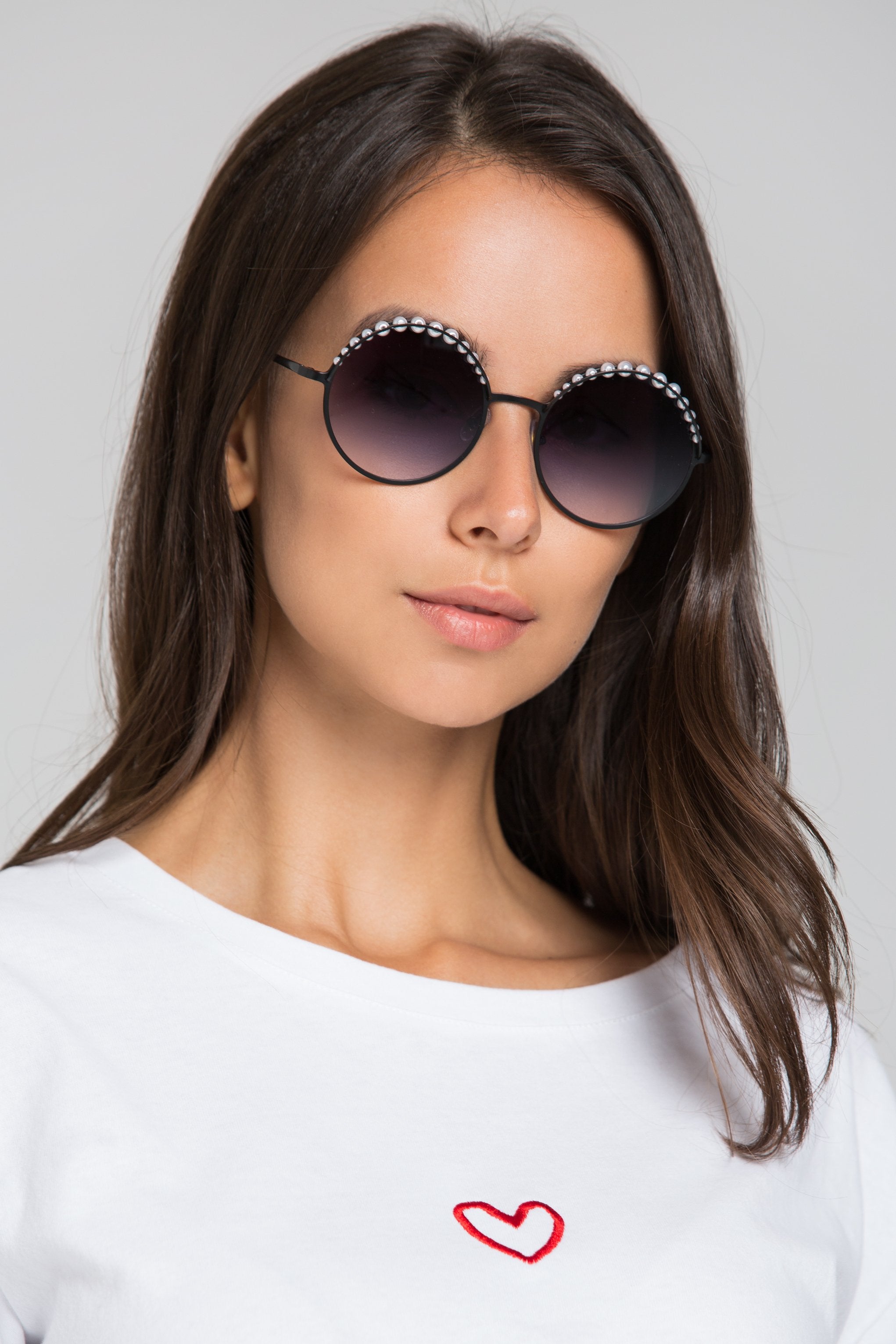 Black Pearl Top Rim Round Sunglasses