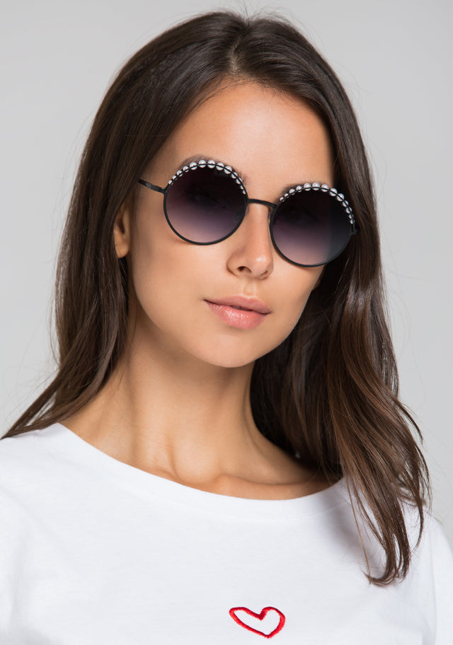 Black Pearl Top Rim Round Sunglasses