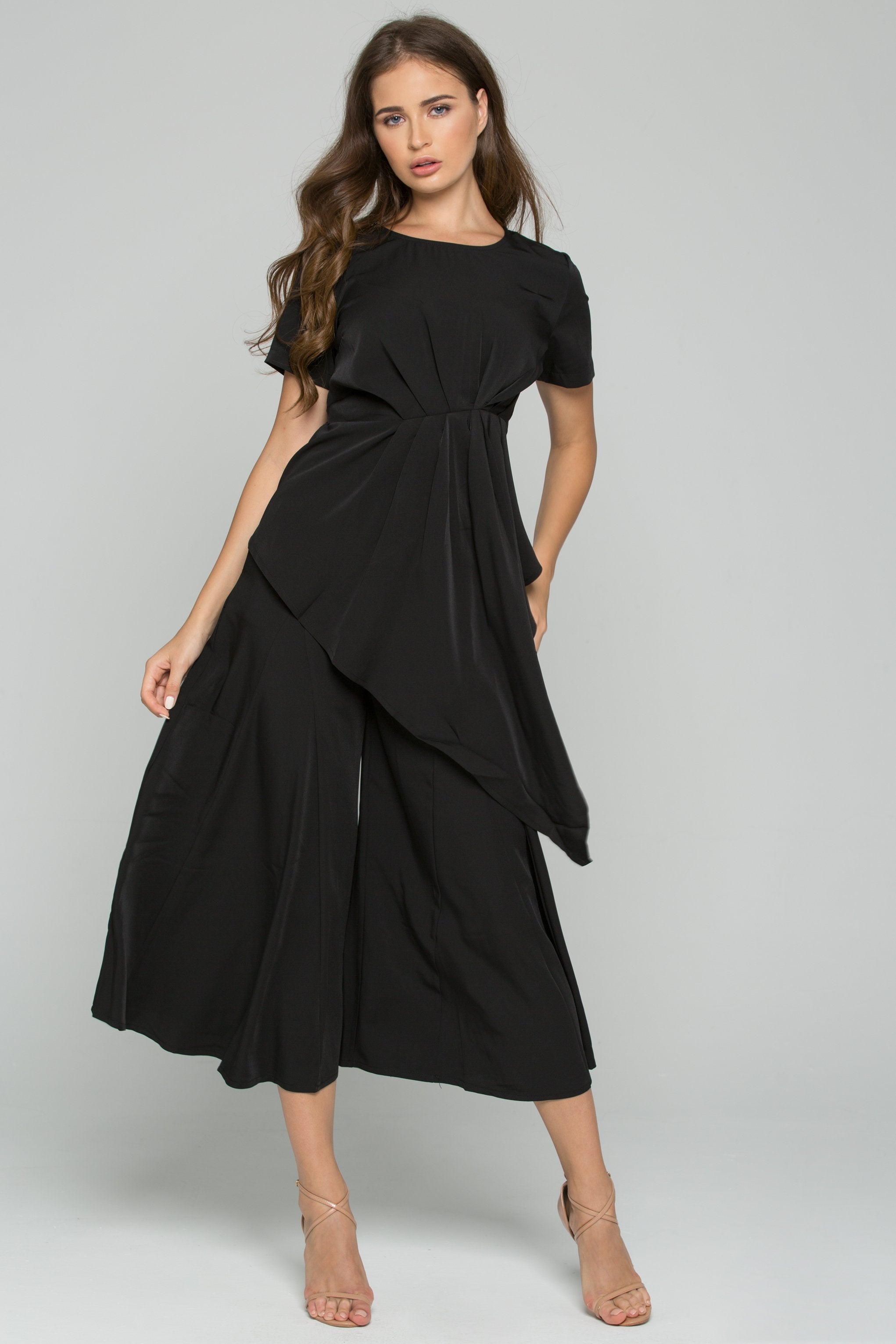 Black Polyester Pleated Palazzo Co-ord