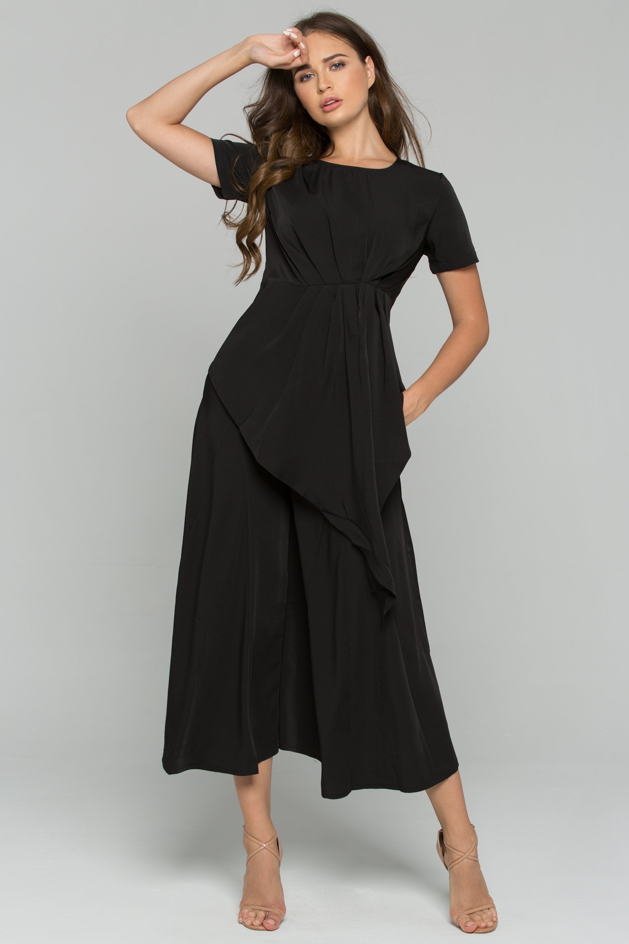 Black Polyester Pleated Palazzo Co-ord