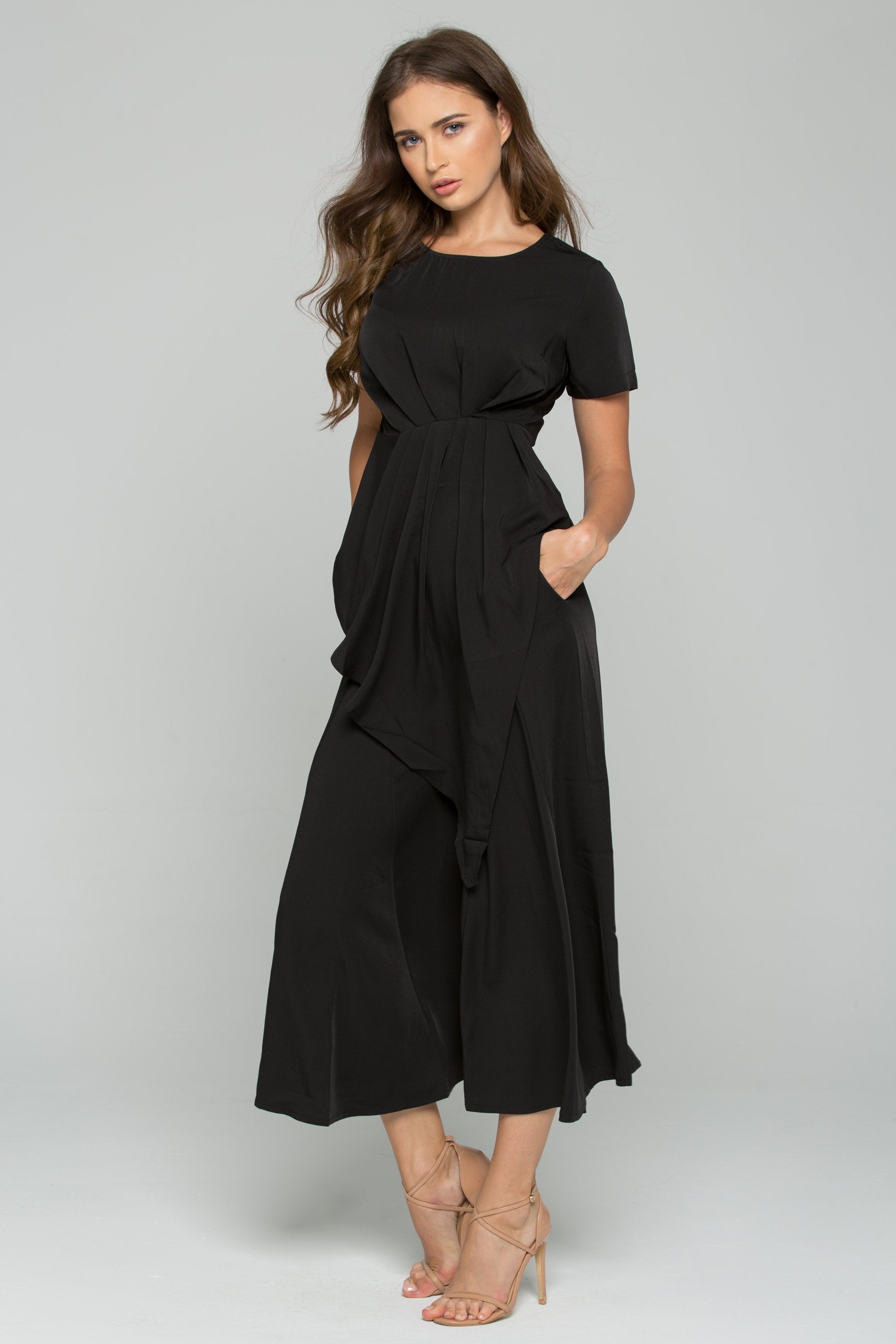 Black Polyester Pleated Palazzo Co-ord