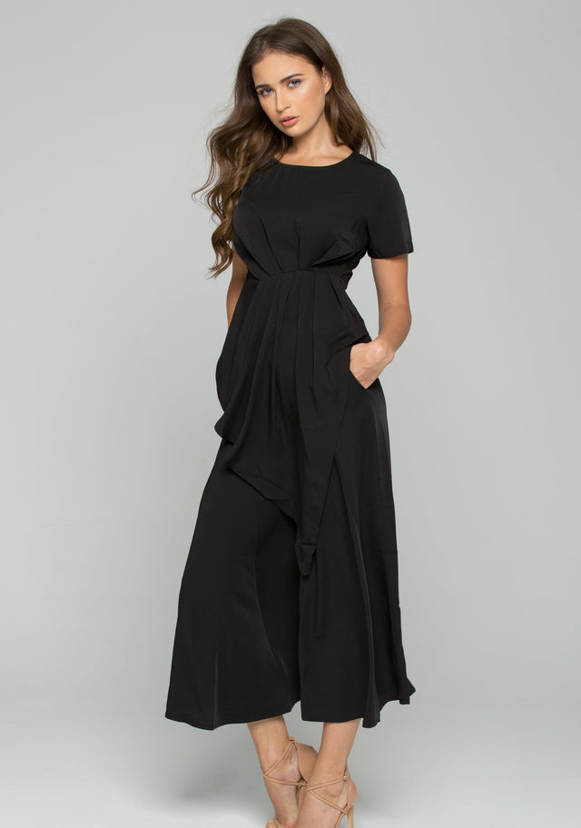 Black Polyester Pleated Palazzo Co-ord
