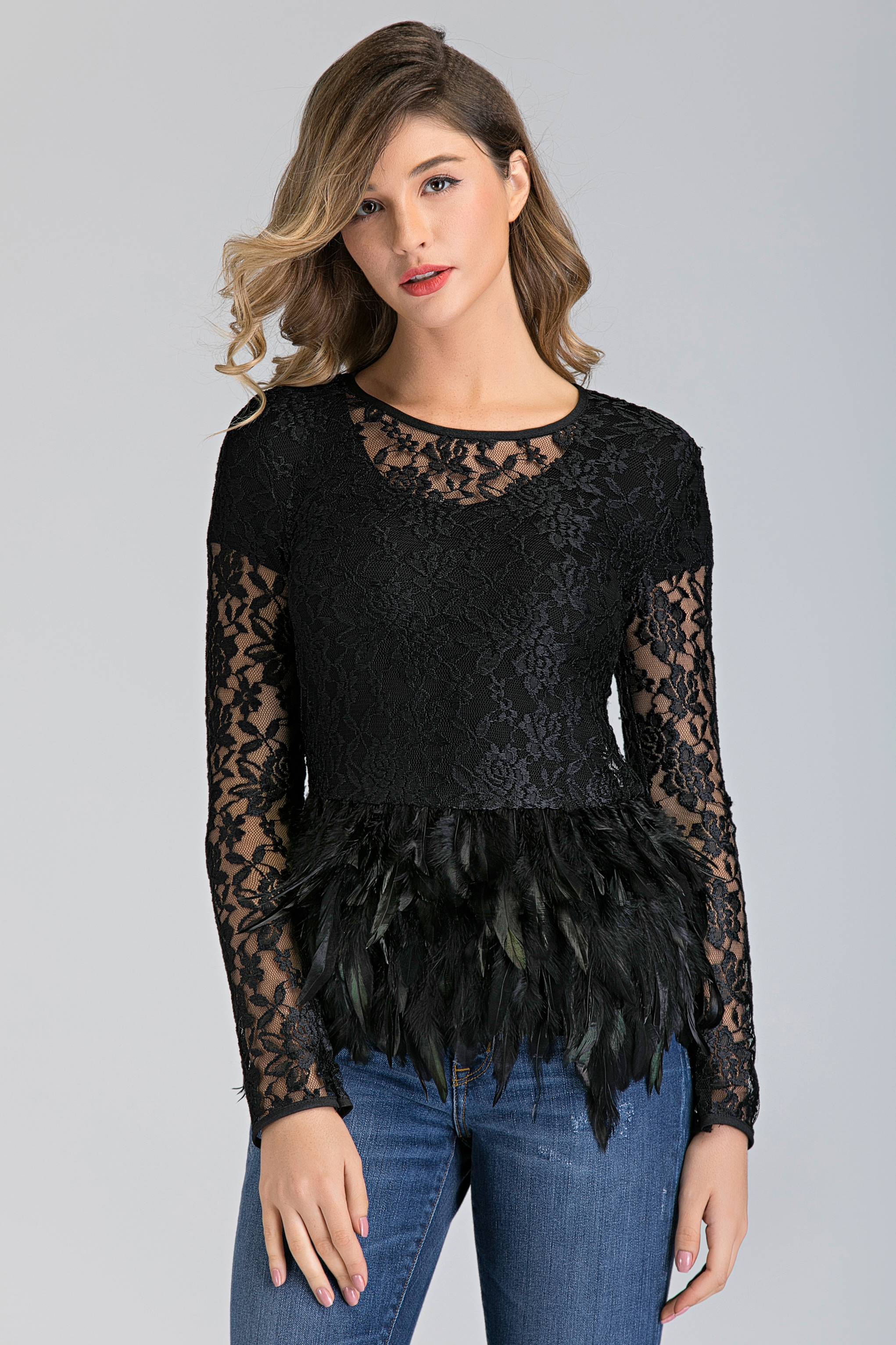 Black Raven Feather Lace Top